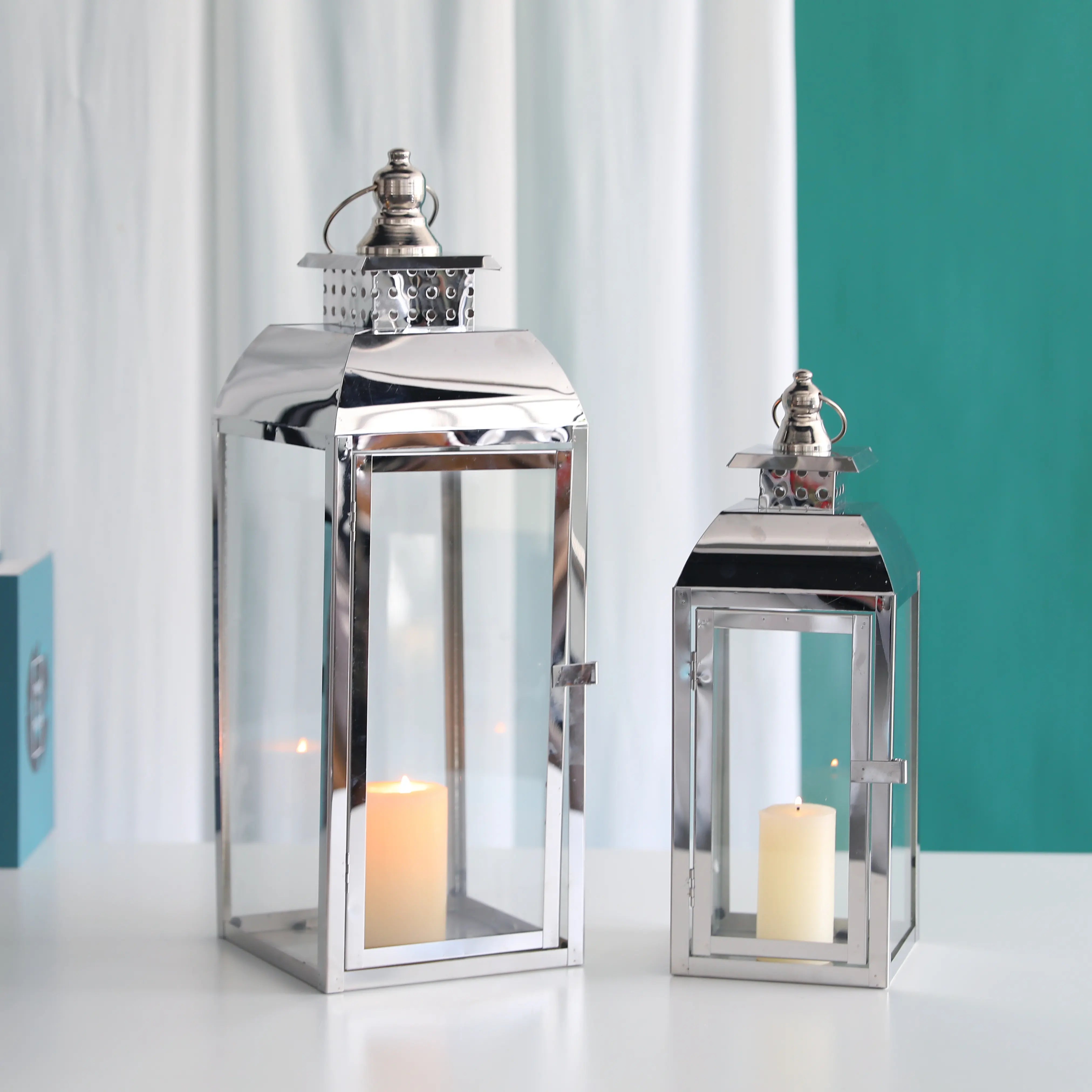 20.5"&15" High Stainless Steel Decorative Candle Lanterns ( Set of 2 )