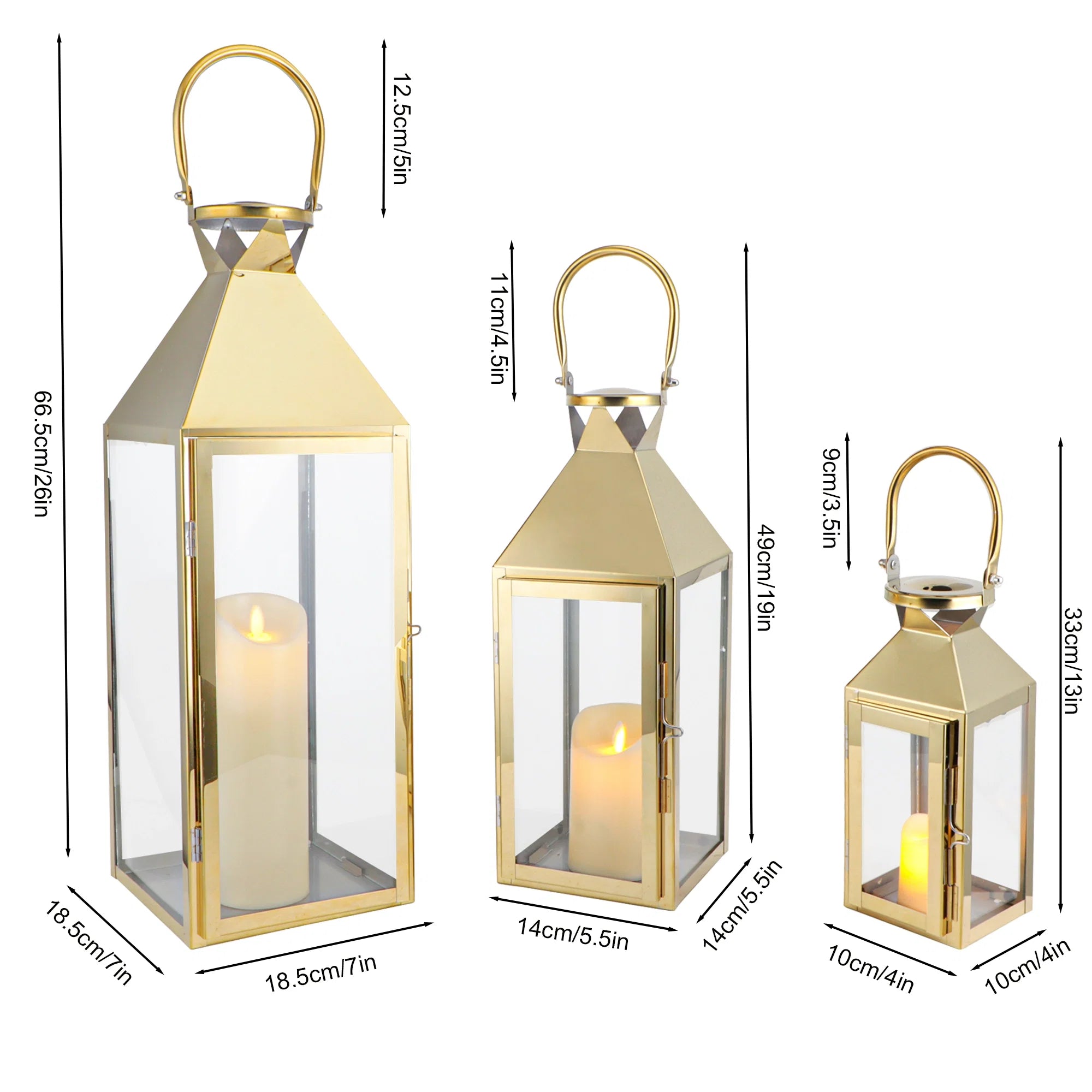 26"&19"& 13" High Elegant Candle Lantern Metal Lanterns for Versatile Indoor & Outdoor