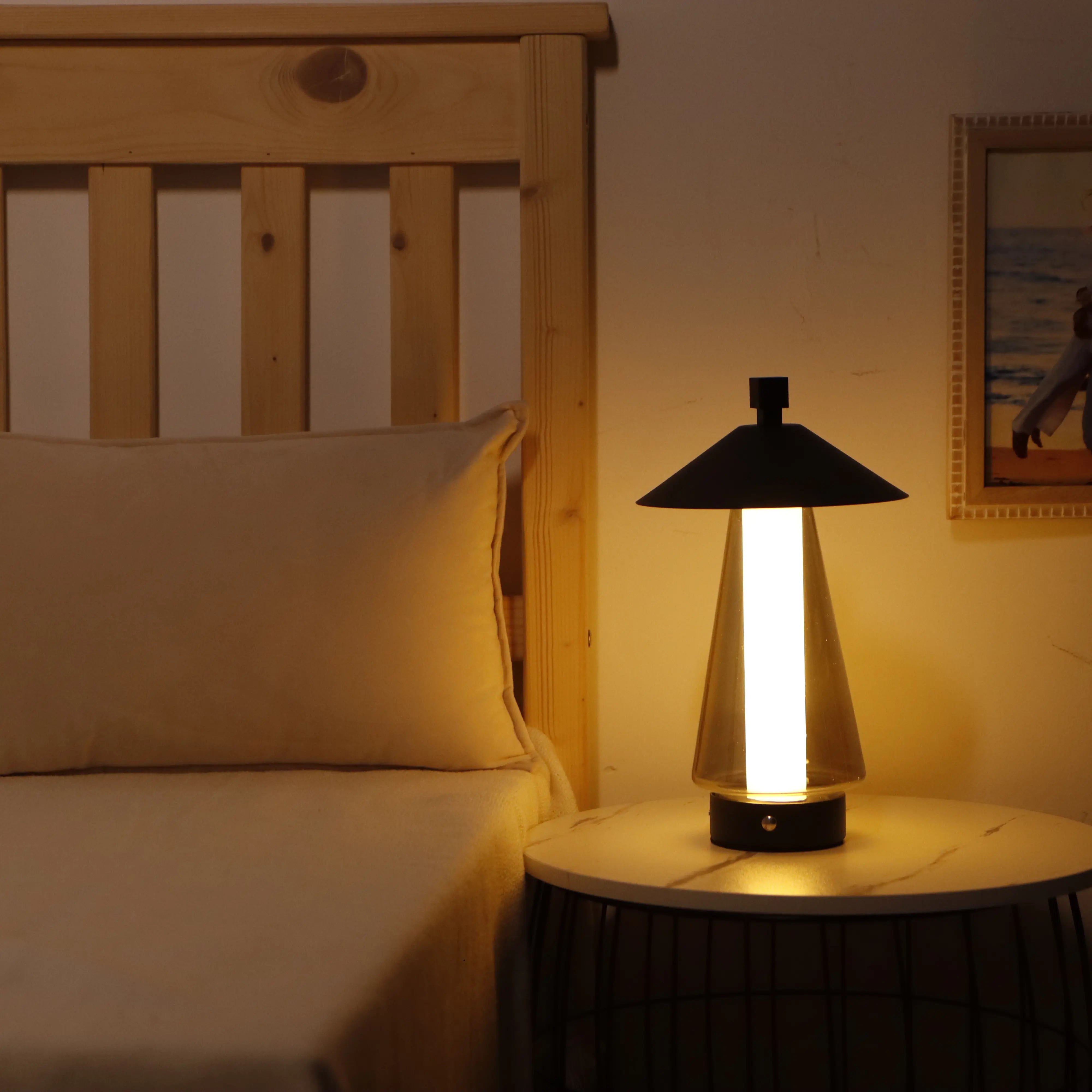 3-Way Dimmable Bedside Lamp 12"H Umbrella-shaped
