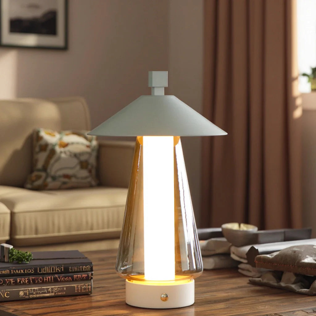 3-Way Dimmable Bedside Lamp 12"H Umbrella-shaped