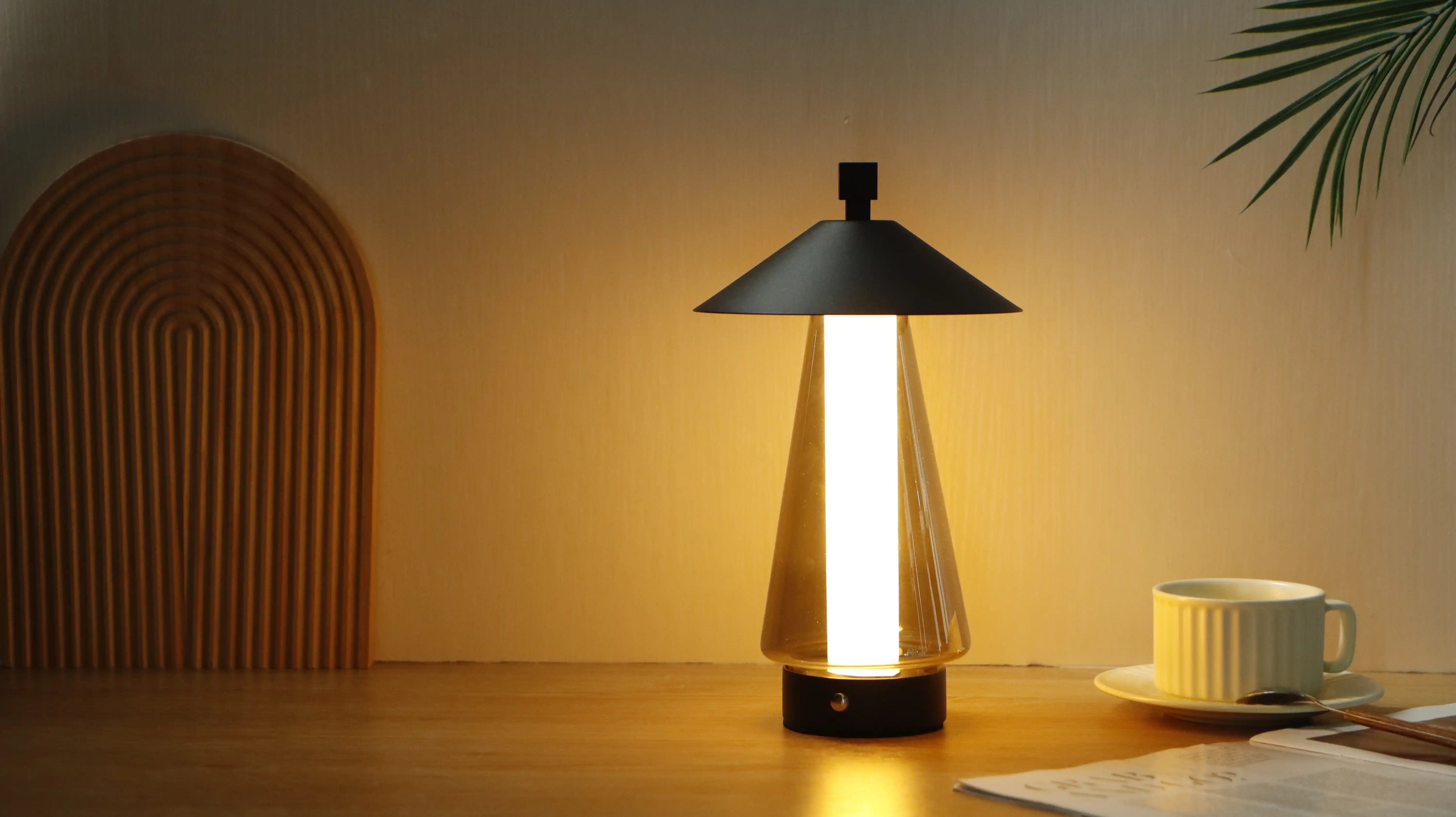 3-Way Dimmable Bedside Lamp 12"H Umbrella-shaped
