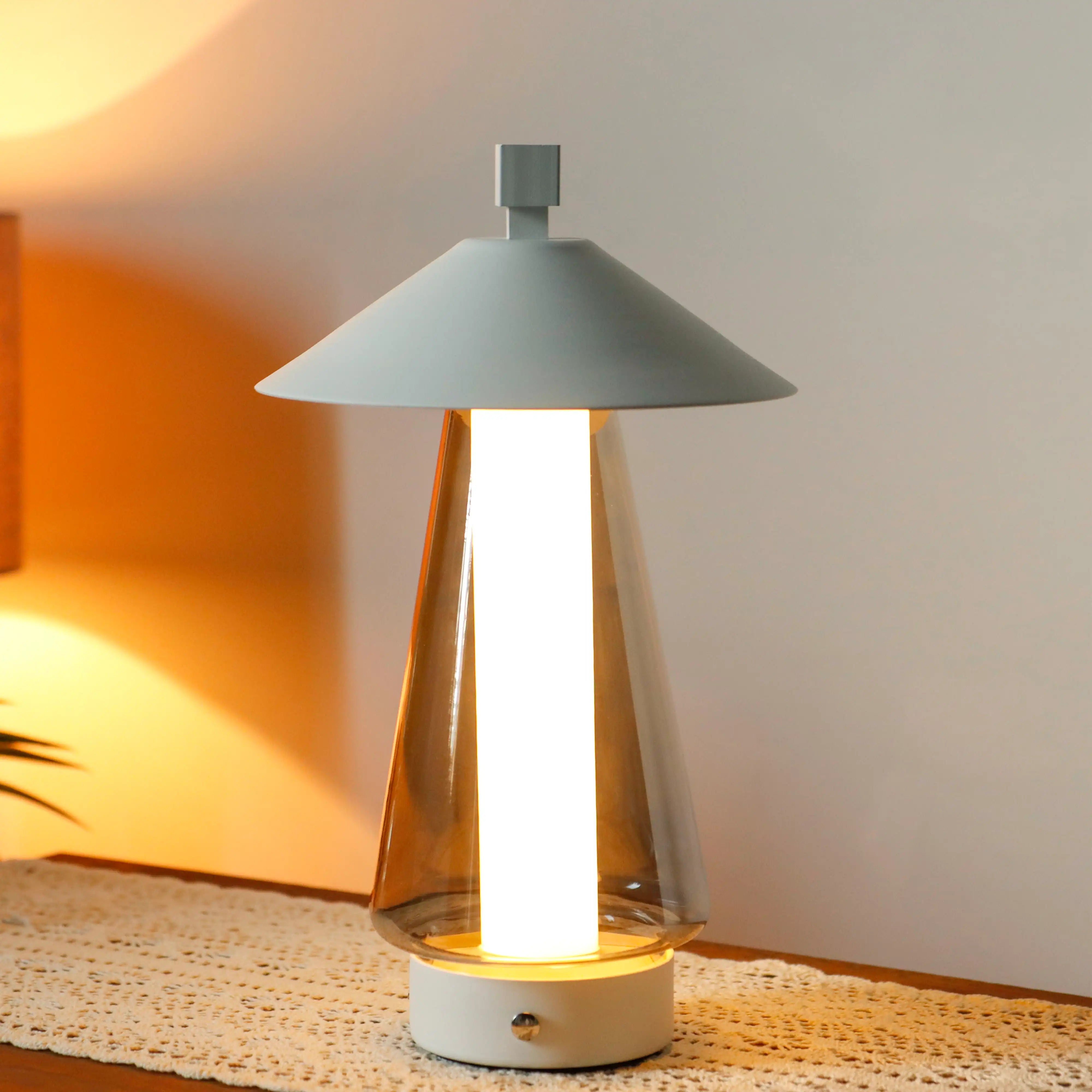3-Way Dimmable Bedside Lamp 12"H Umbrella-shaped