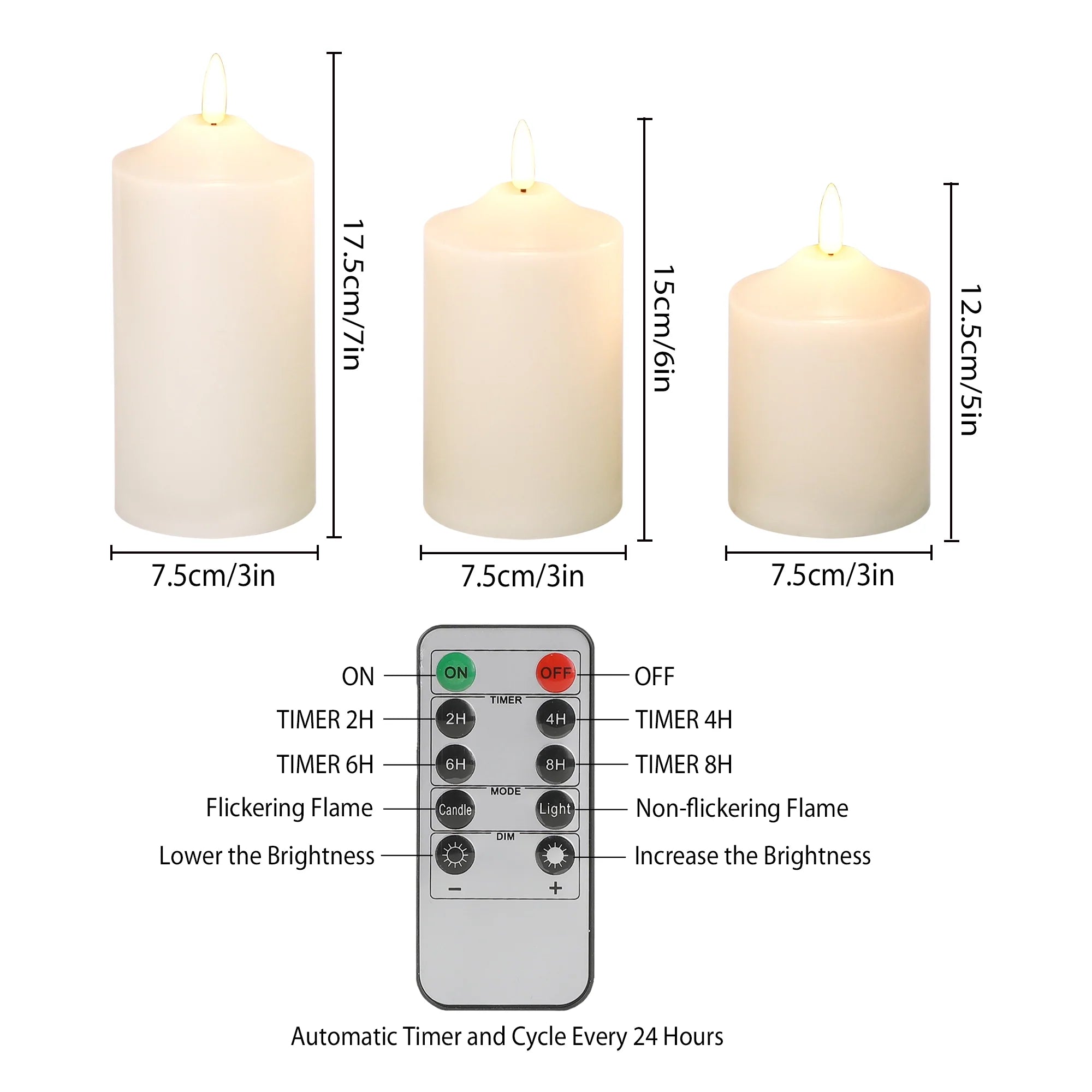 4/5/6inch High 3D Flameless Candles (Set of 3)