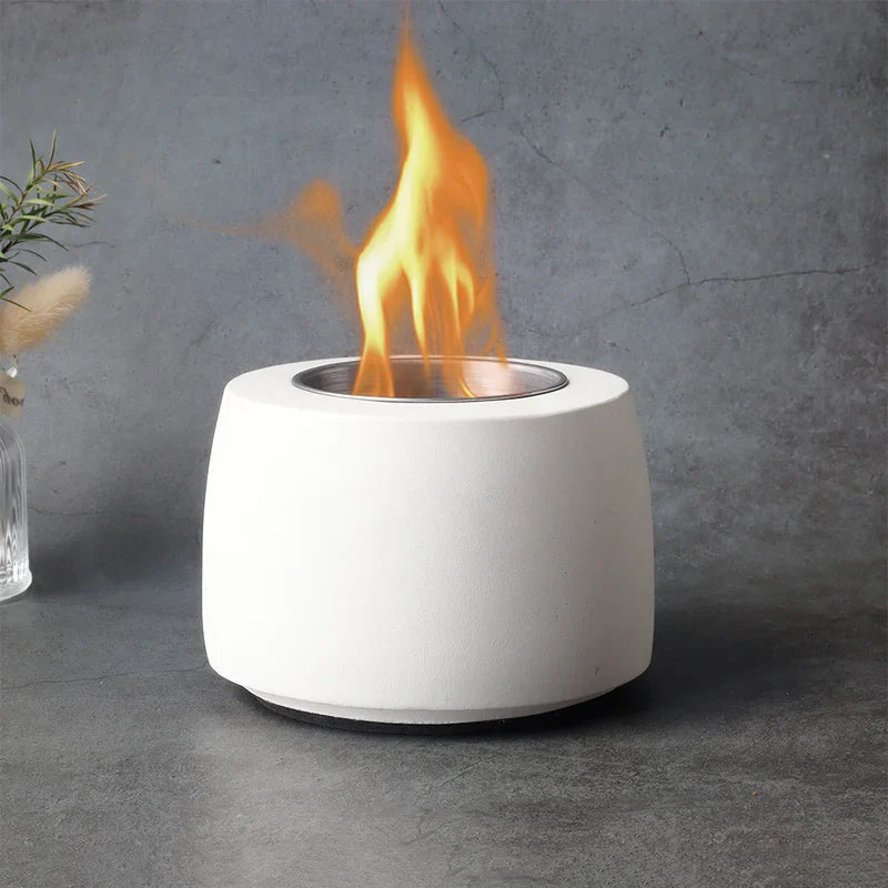 4.7"x3" Mini White Cement Fireplace Round
