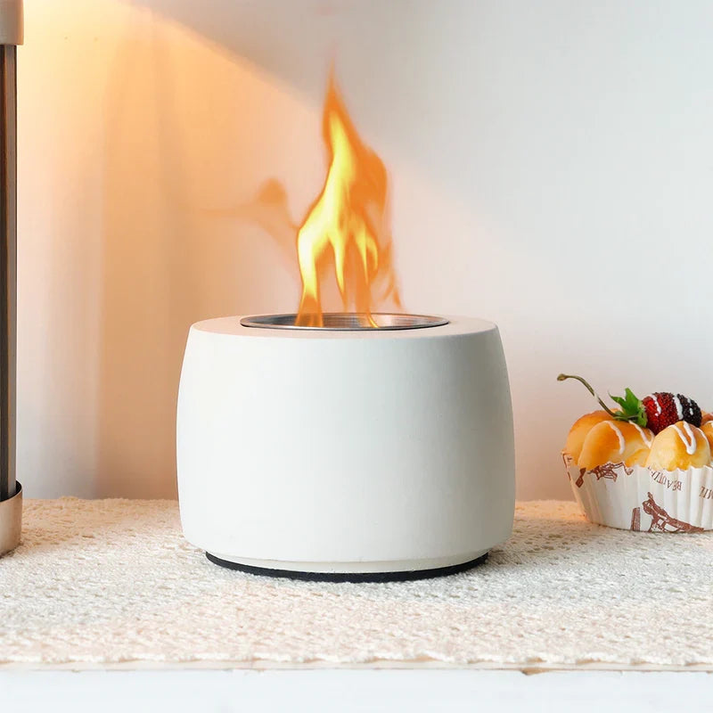 4.7"x3" Mini White Cement Fireplace Round