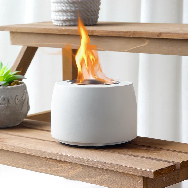 4.7"x3" Mini White Cement Fireplace Round