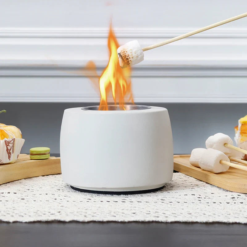 4.7"x3" Mini White Cement Fireplace Round