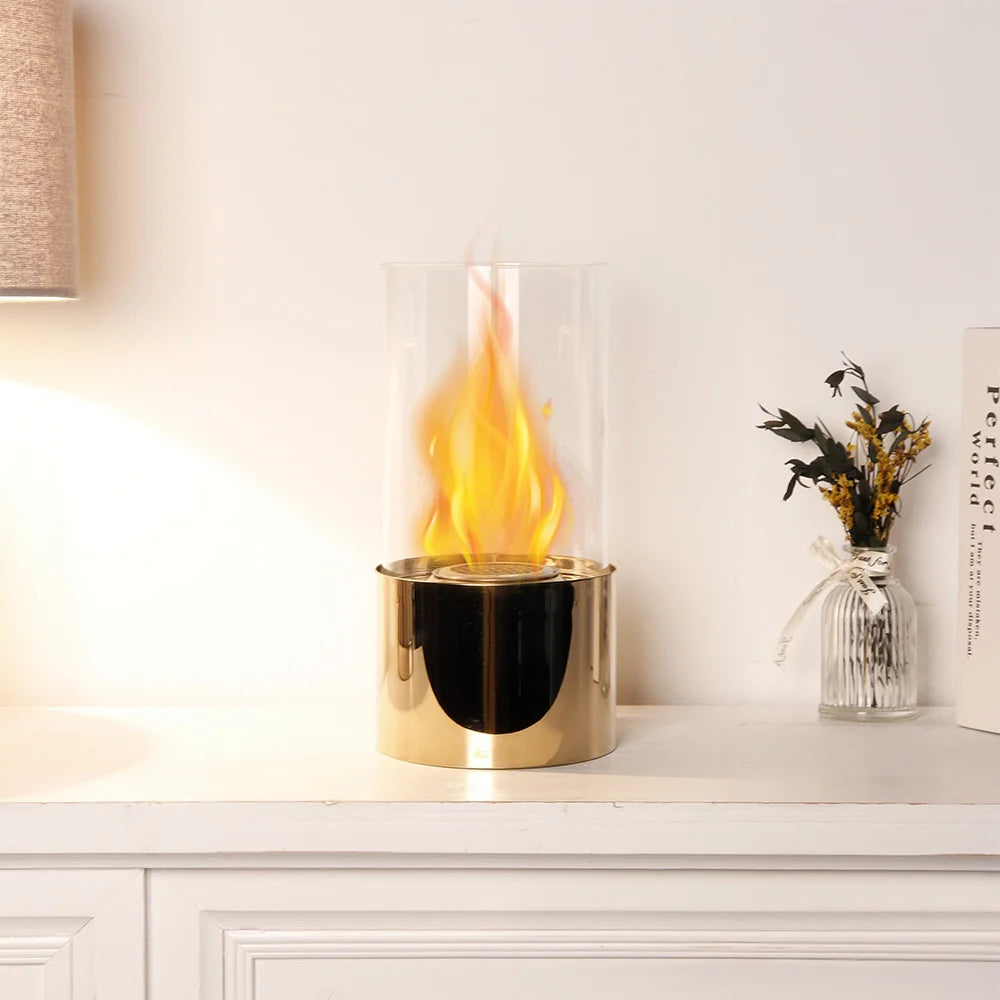 5”x9.5” Gold Stainless Steel Tabletop Fireplace