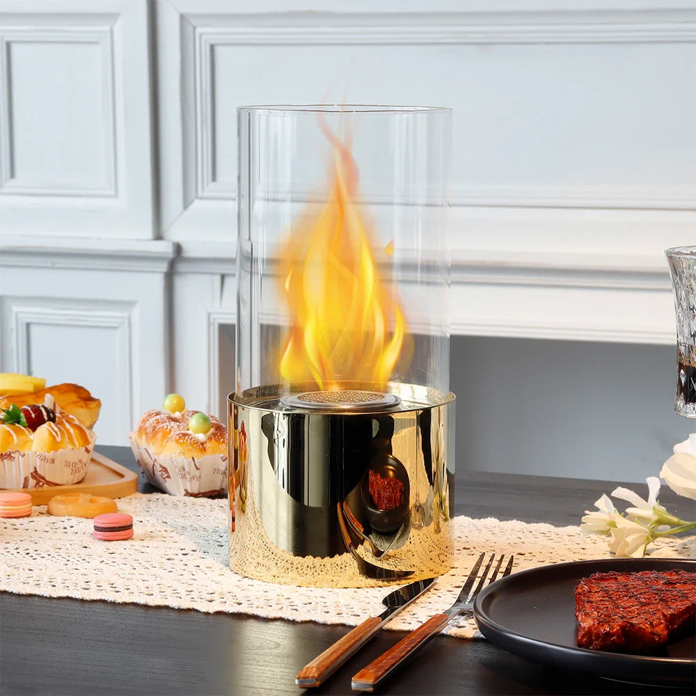 5”x9.5” Gold Stainless Steel Tabletop Fireplace