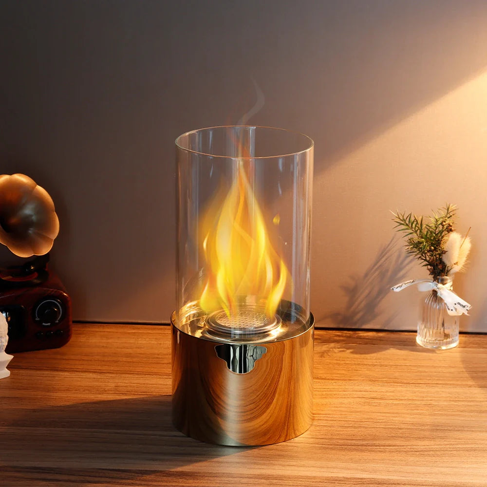 5”x9.5” Gold Stainless Steel Tabletop Fireplace