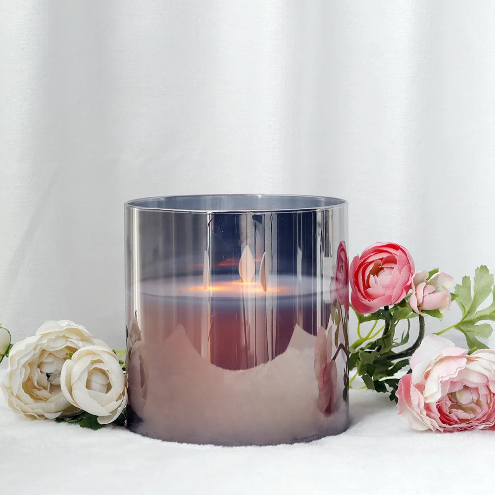 6" High 3-Wick Glass Flameless Candles( small Gray)
