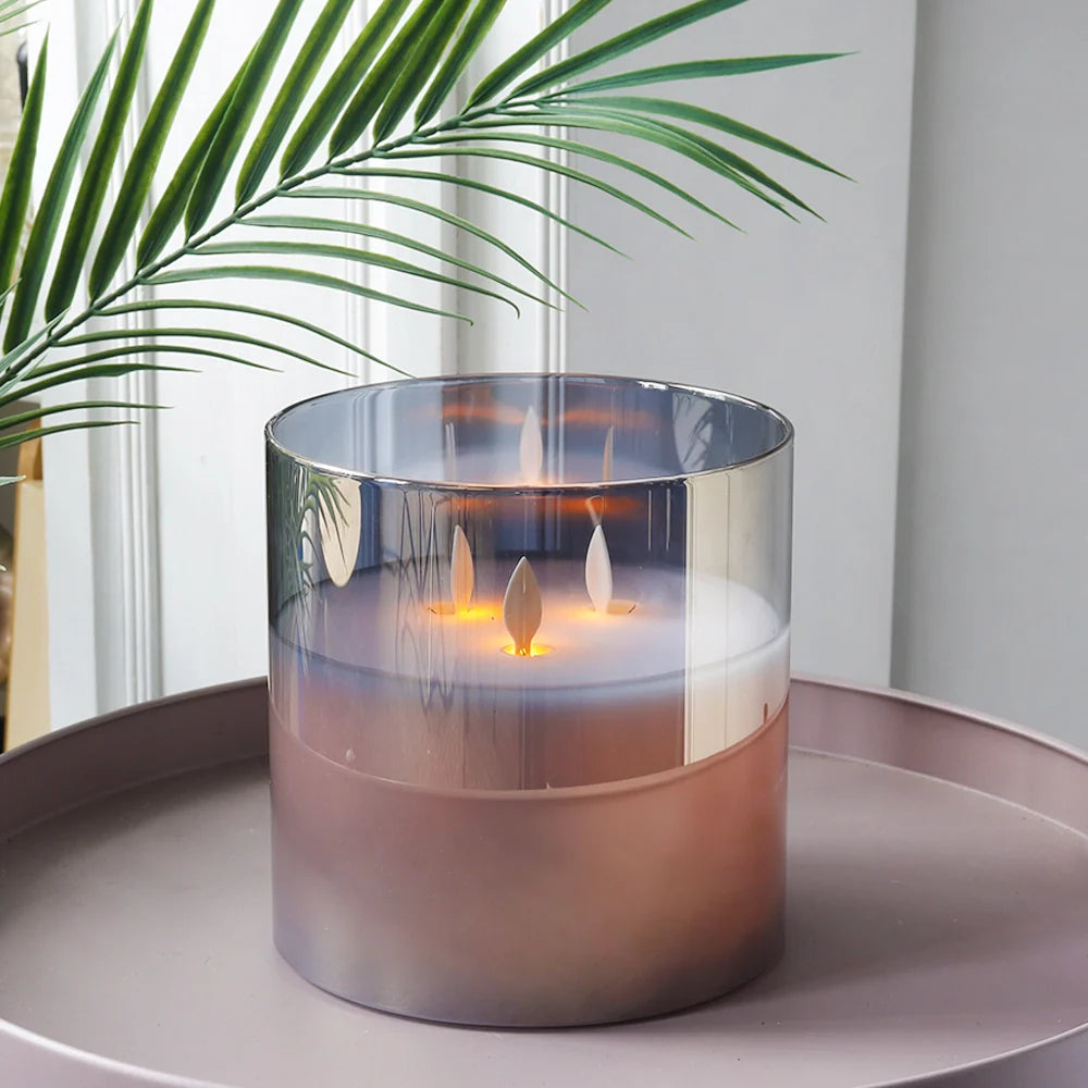 6" High 3-Wick Glass Flameless Candles( small Gray)