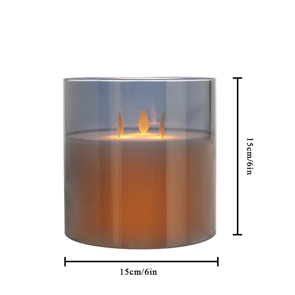 6" High 3-Wick Glass Flameless Candles( small Gray)