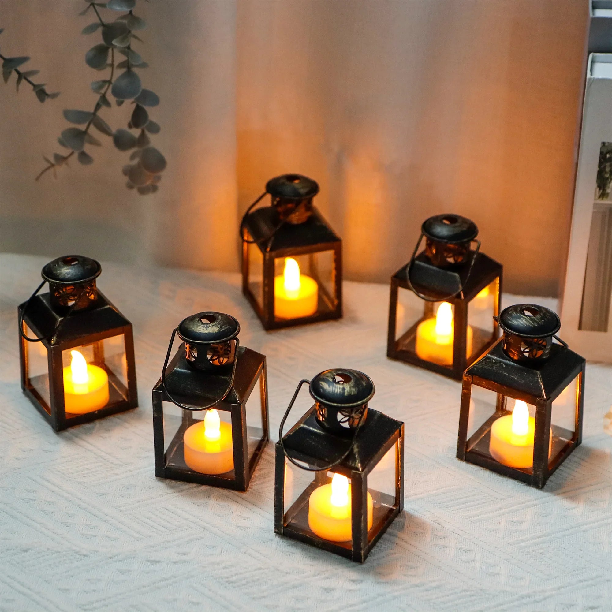 6 Pcs Small Metal Candle Lanterns Vintage Hanging House Tealight Lantern