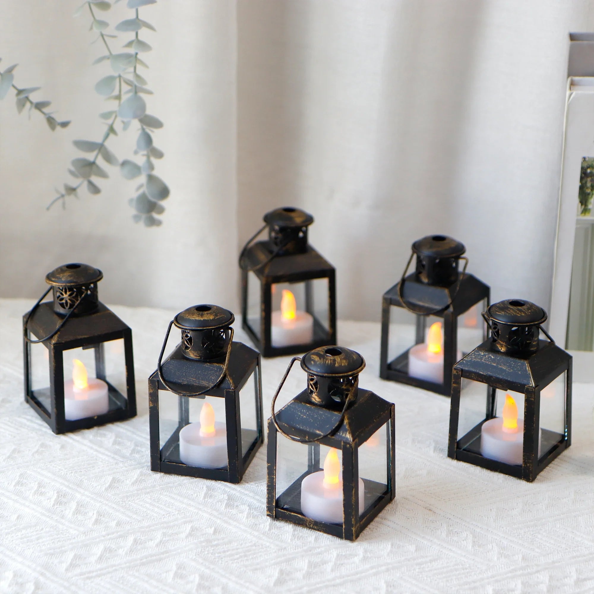 6 Pcs Small Metal Candle Lanterns Vintage Hanging House Tealight Lantern