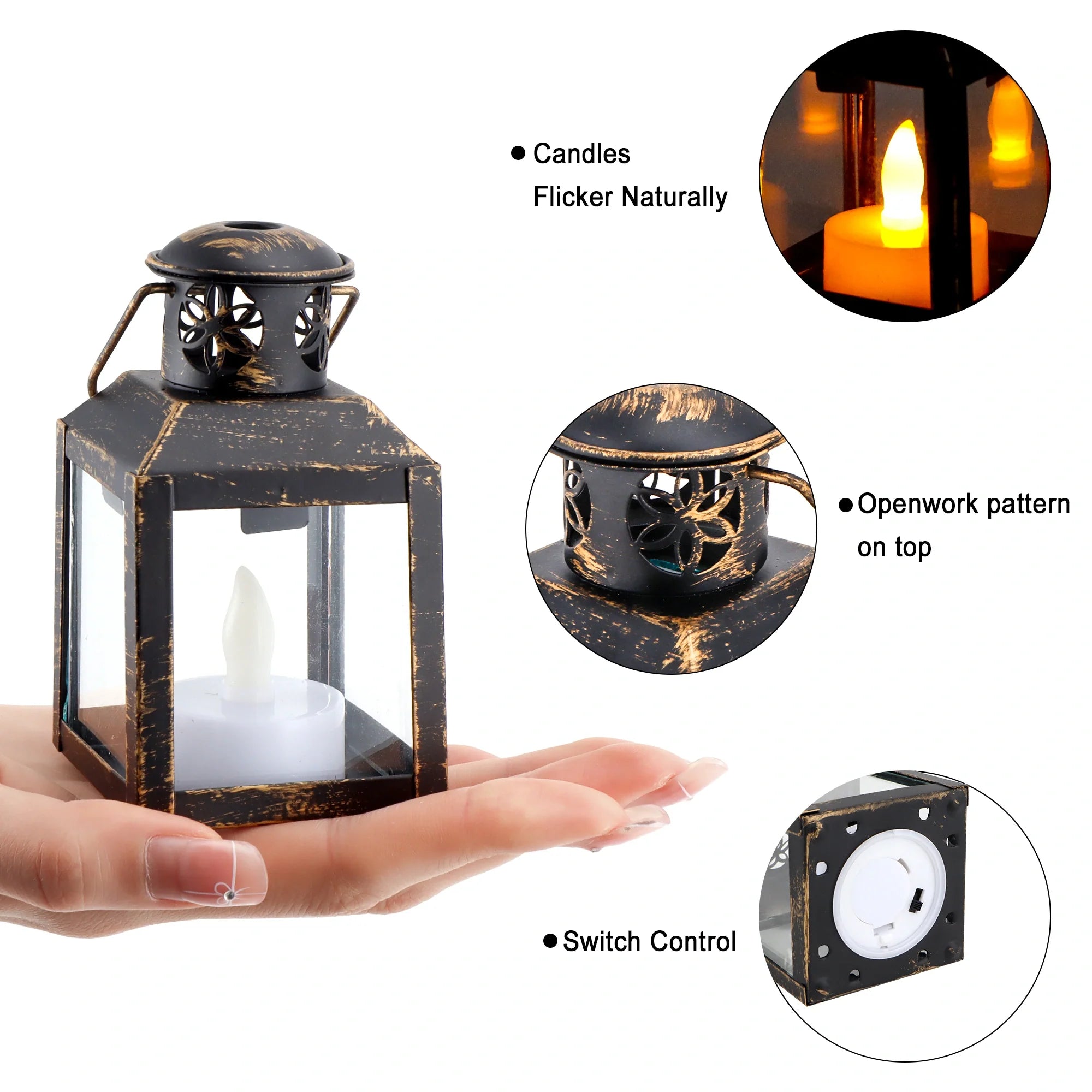 6 Pcs Small Metal Candle Lanterns Vintage Hanging House Tealight Lantern