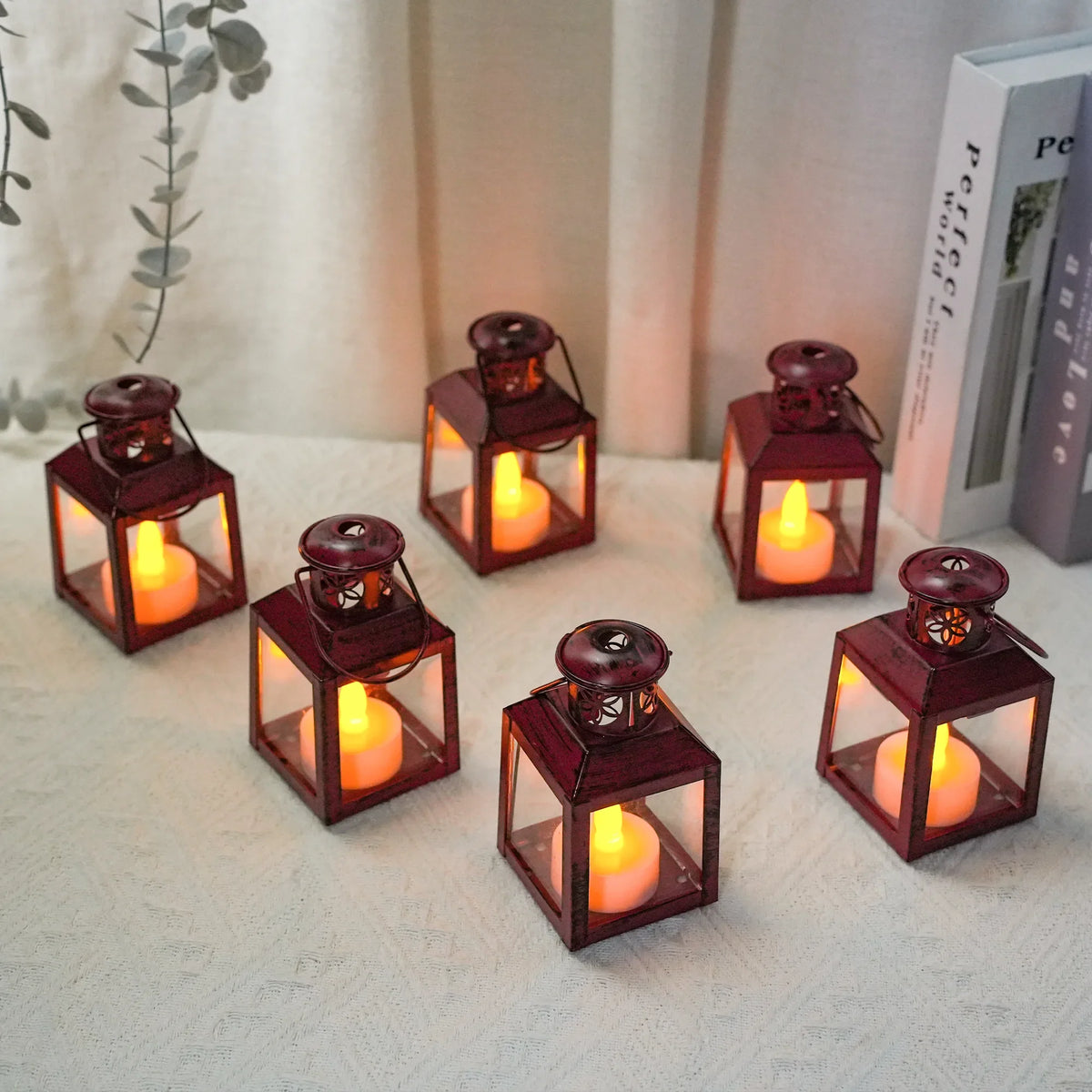 6 Pcs Small Metal Candle Lanterns Vintage Hanging House Tealight Lantern