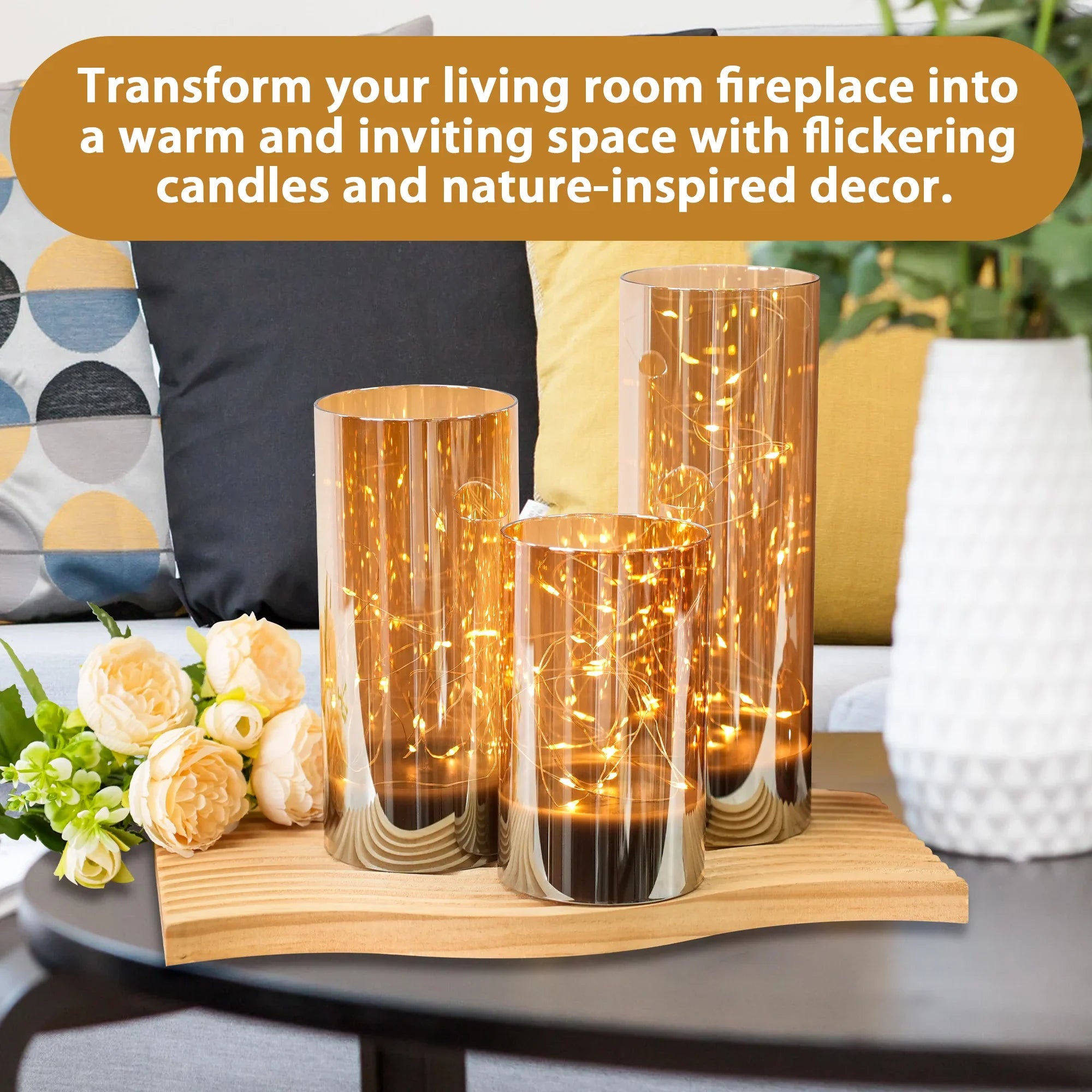 6/8/10inch High Battery Glass Decorative Lights（Set of 3）