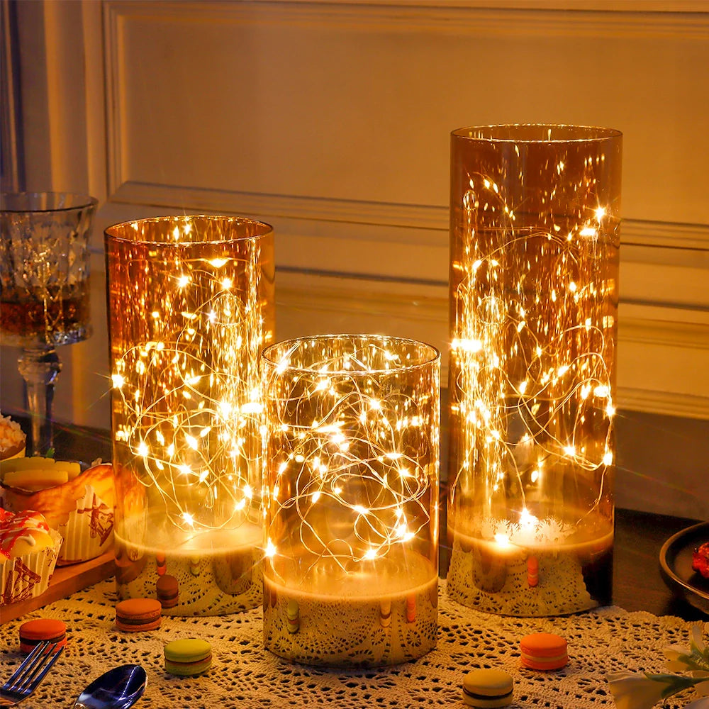 6/8/10inch High Battery Glass Decorative Lights（Set of 3）