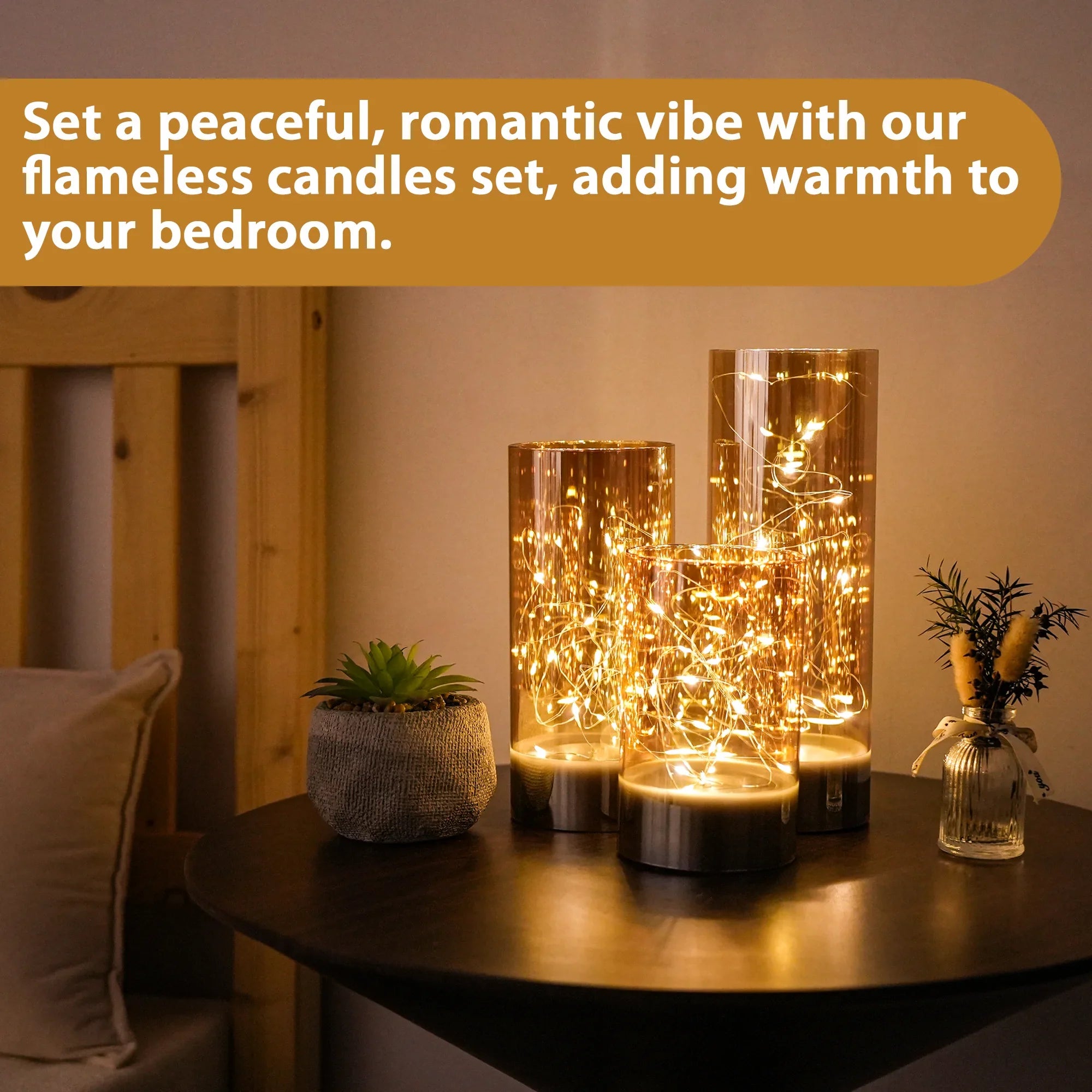 6/8/10inch High Battery Glass Decorative Lights（Set of 3）