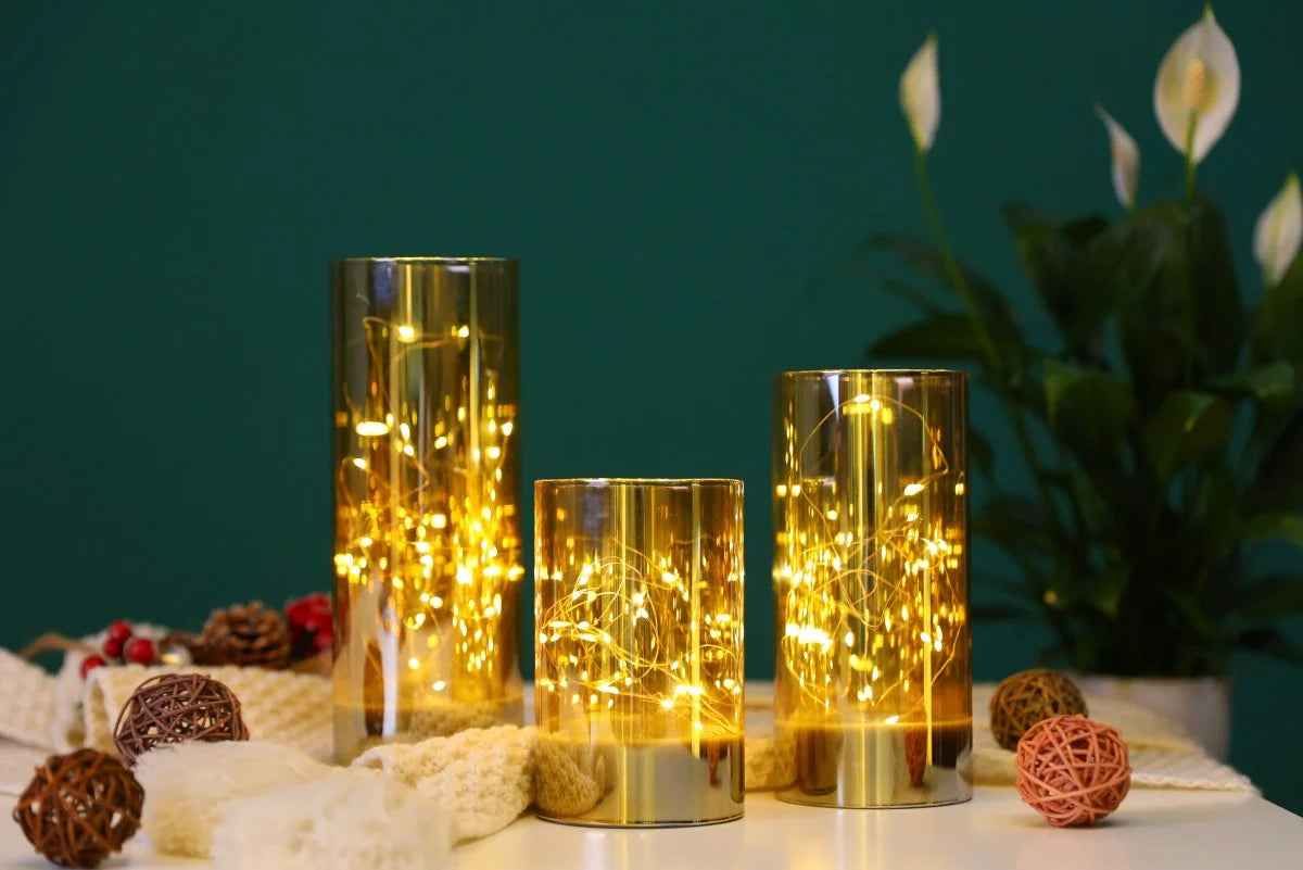 6/8/10inch High Battery Glass Decorative Lights（Set of 3）