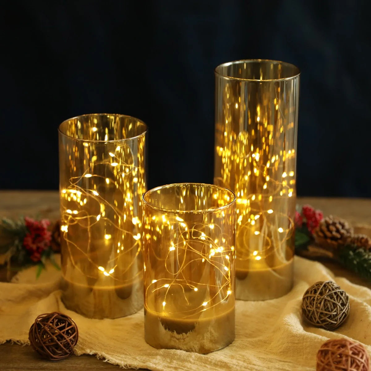 6/8/10inch High Battery Glass Decorative Lights（Set of 3）