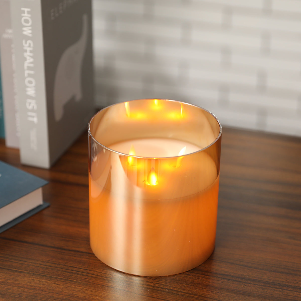 6''High 3-Wick Battery Operated  Glass Flameless Candles