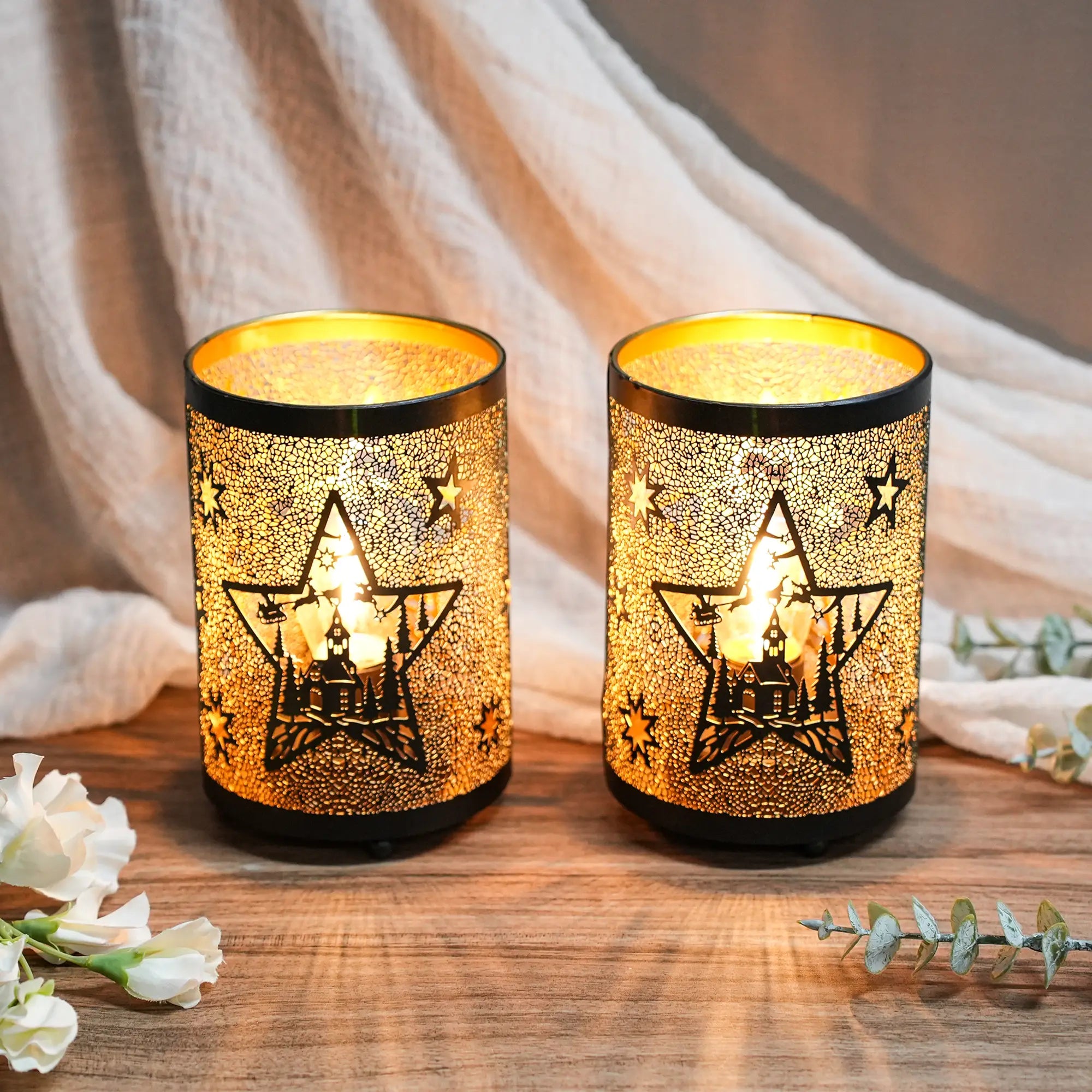 6.5" H Etched Metal Table Lamp Battery Operated Lamp
