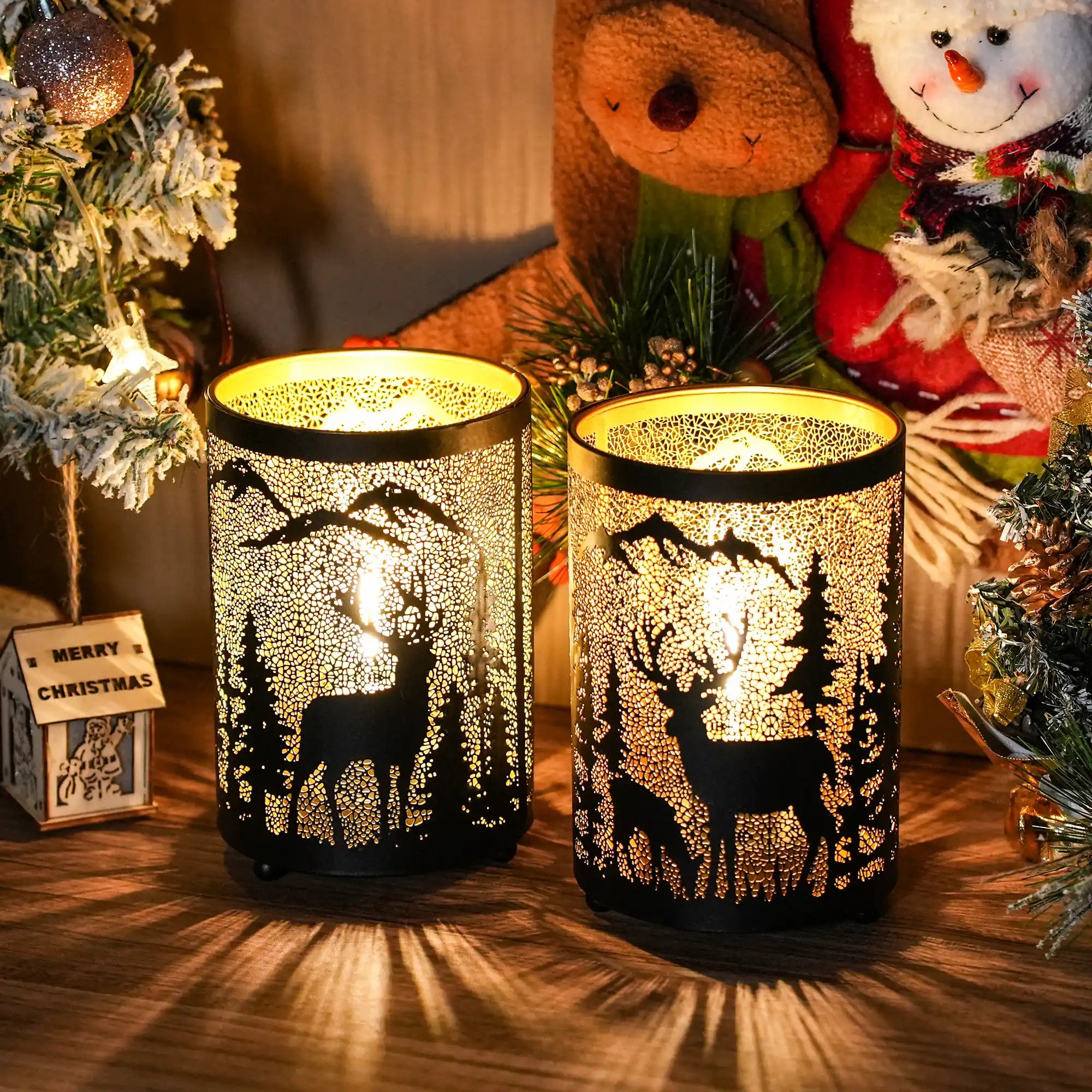 6.5" H Etched Metal Table Lamp Battery Operated Lamp