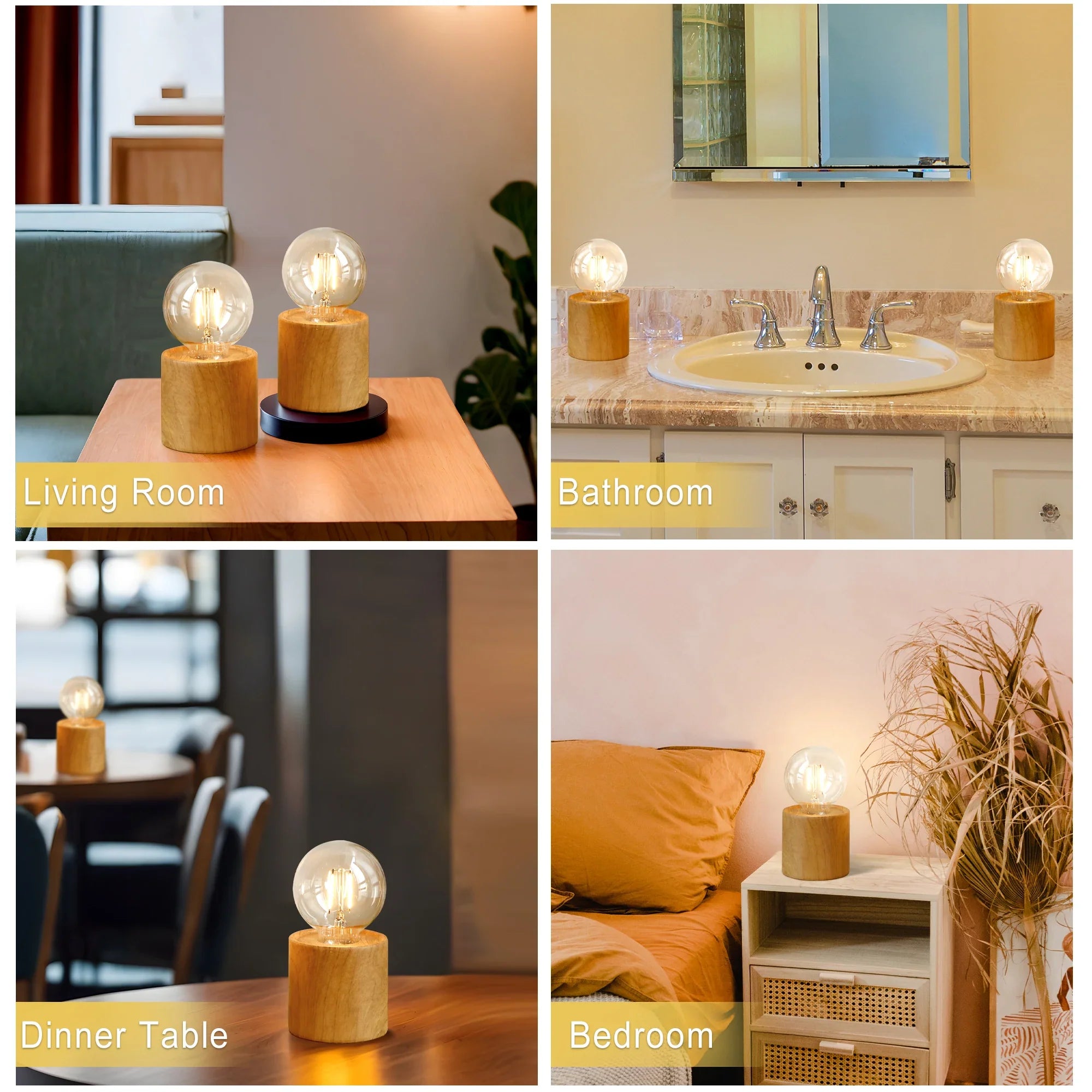 6.5" Tall Ceramic Set of 2 Wood Grain Table Lamp