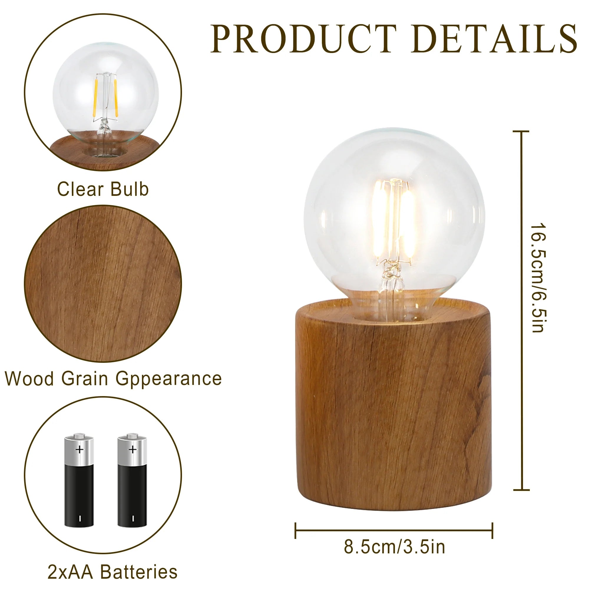 6.5" Tall Ceramic Set of 2 Wood Grain Table Lamp