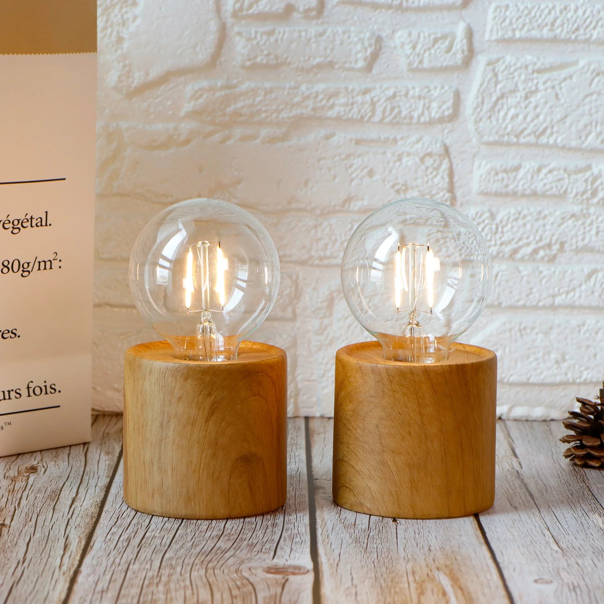 6.5" Tall Ceramic Set of 2 Wood Grain Table Lamp