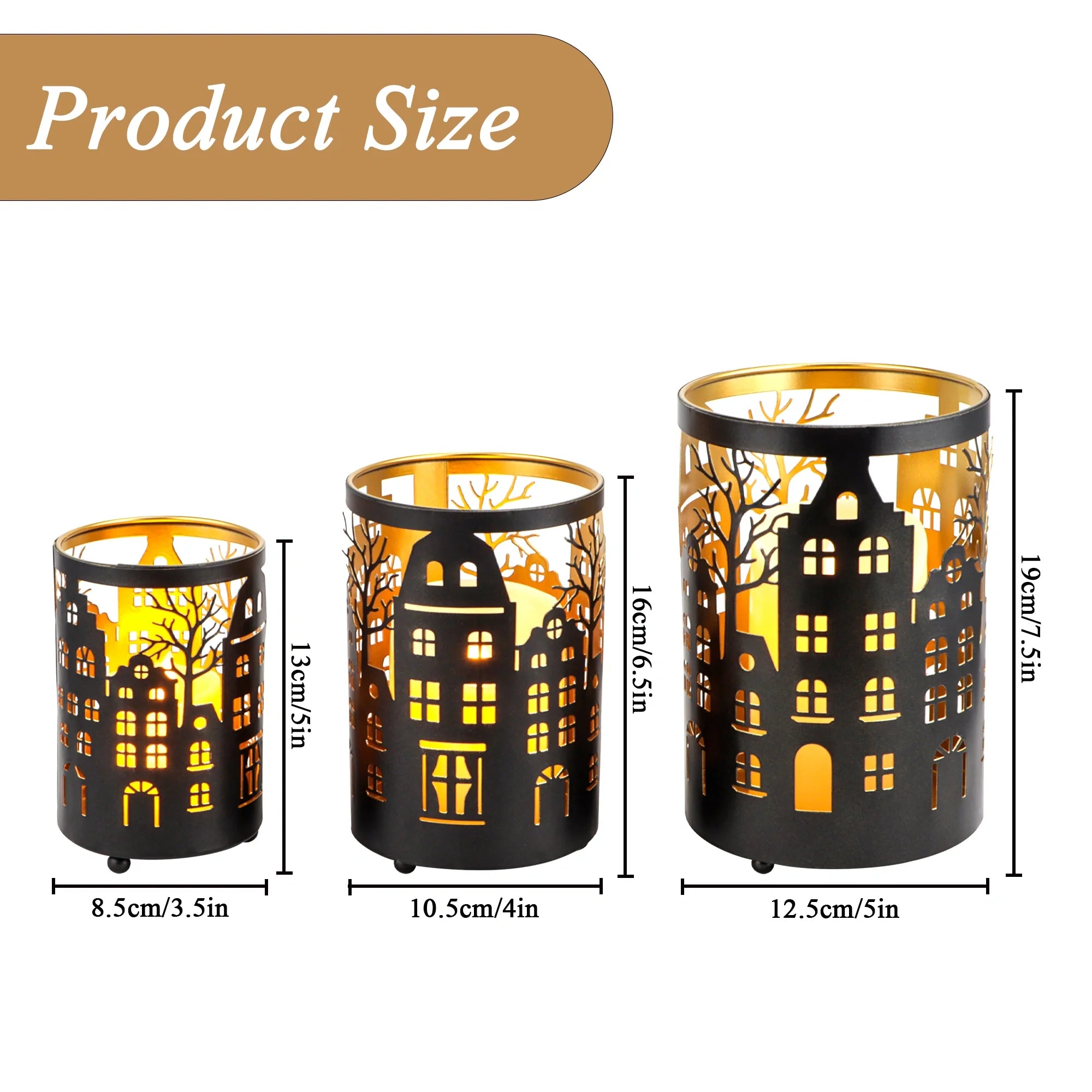 7" H Etched Metal Candle Holder Village Decorations