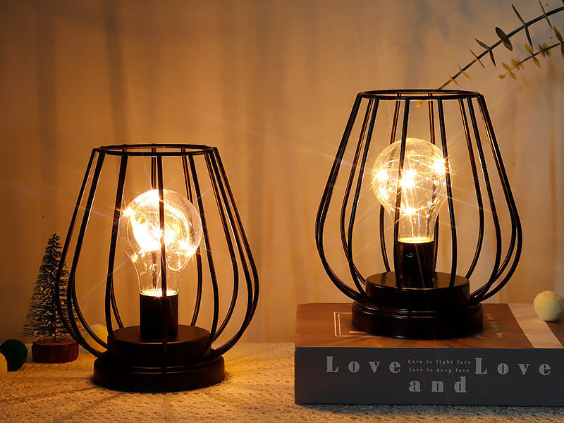 7'' Tall Metal Lamp Mini Cage Shape Cordless Table Battery Lanterns(Set of 2)