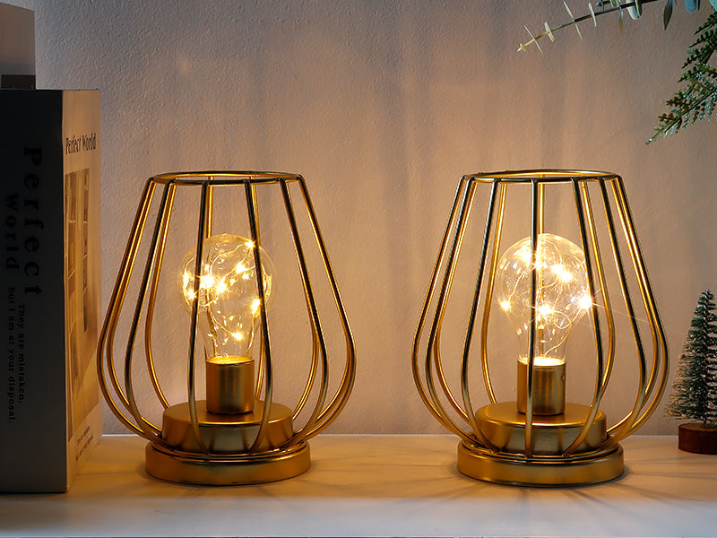 7'' Tall Metal Lamp Mini Cage Shape Cordless Table Battery Lanterns(Set of 2)