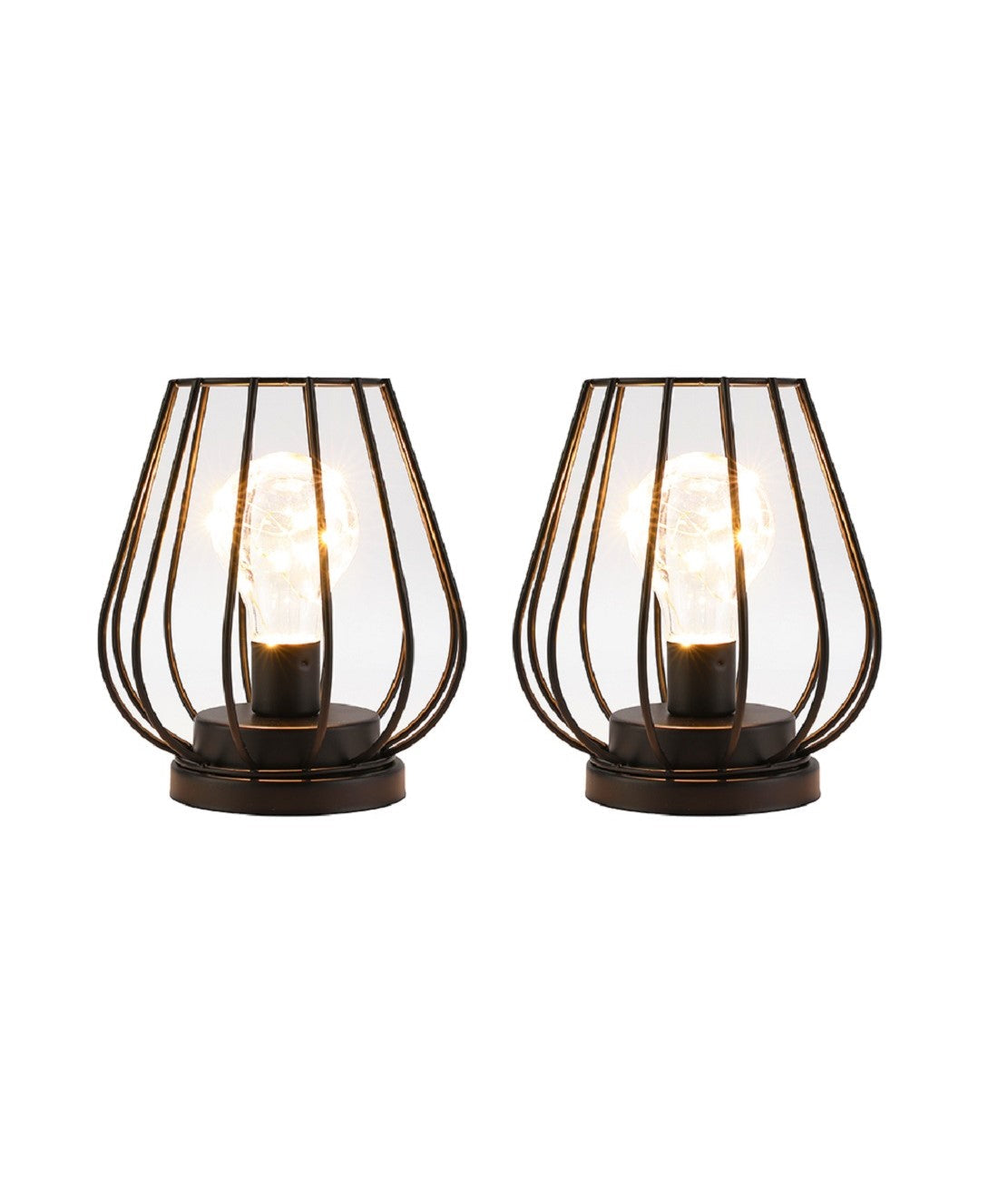 7'' Tall Metal Lamp Mini Cage Shape Cordless Table Battery Lanterns(Set of 2)