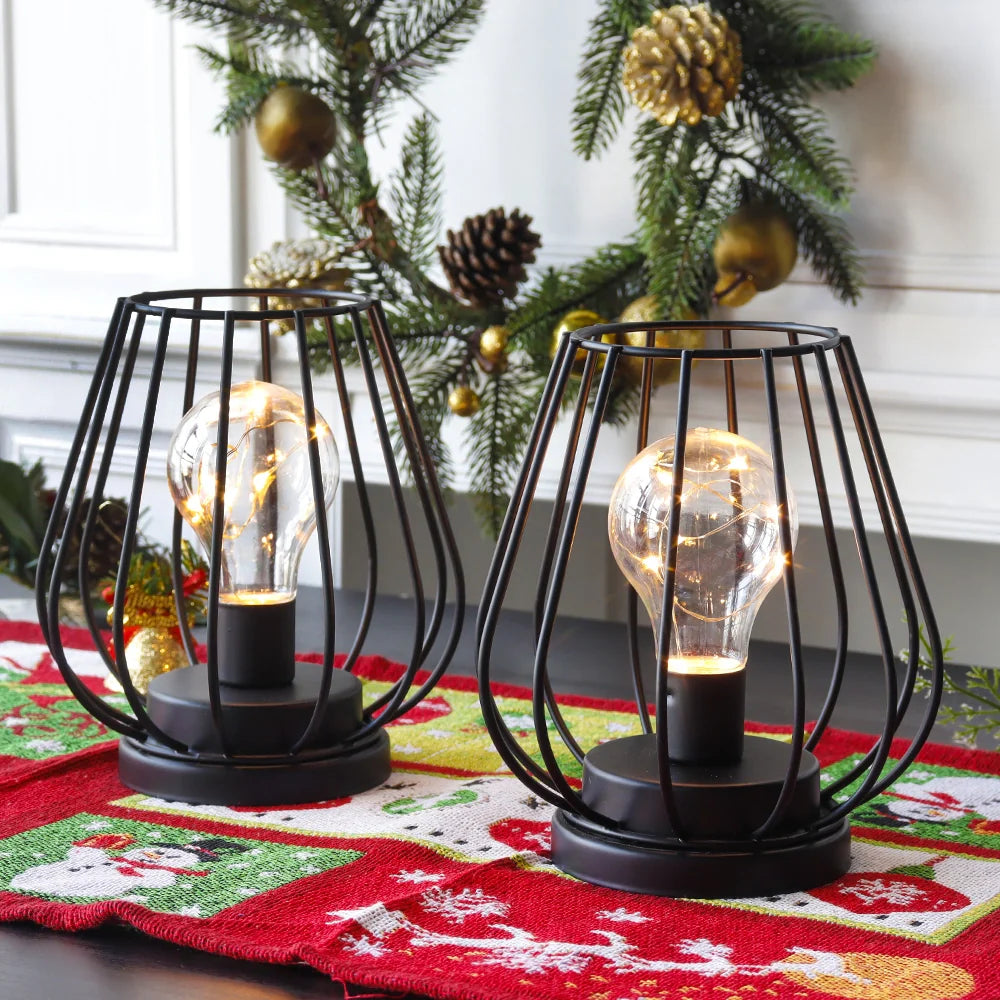 7''Tall  Set of 2 Metal Battery Operated Lamp  (Black)