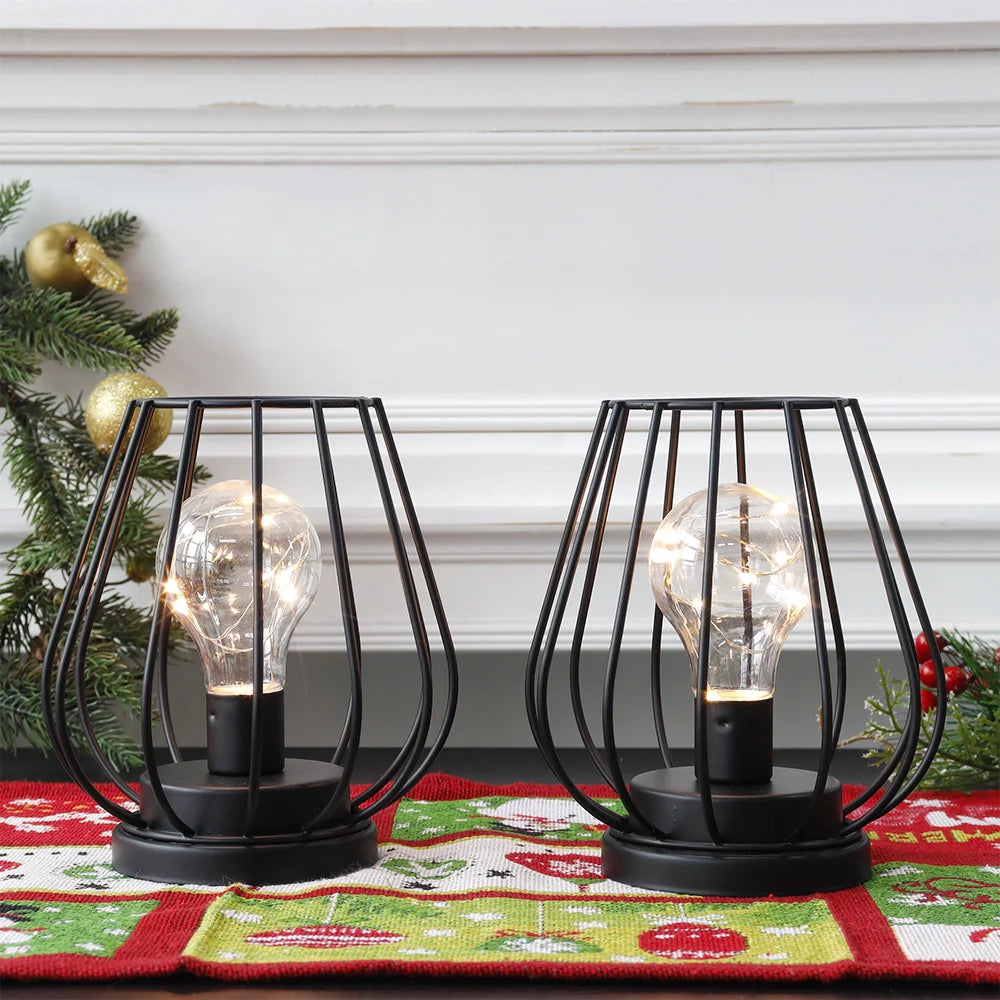 7''Tall  Set of 2 Metal Battery Operated Lamp  (Black)