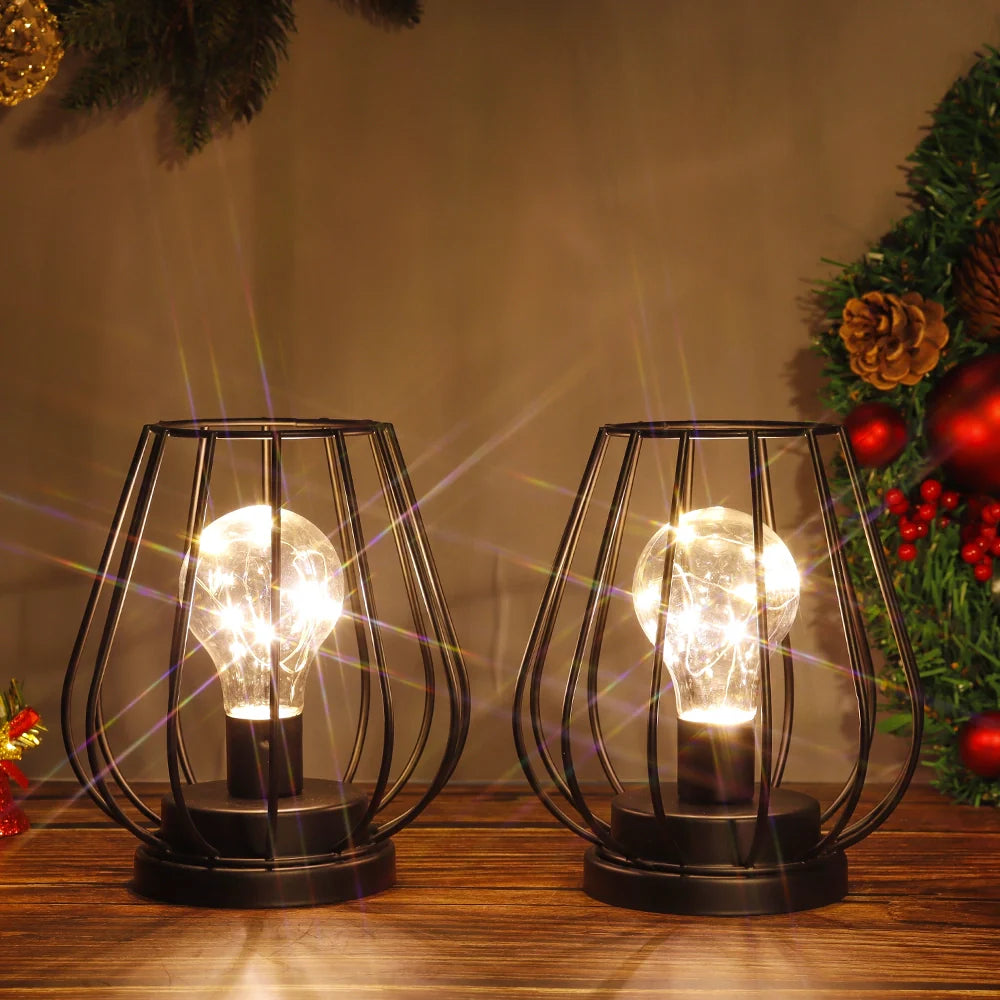 7''Tall  Set of 2 Metal Battery Operated Lamp  (Black)