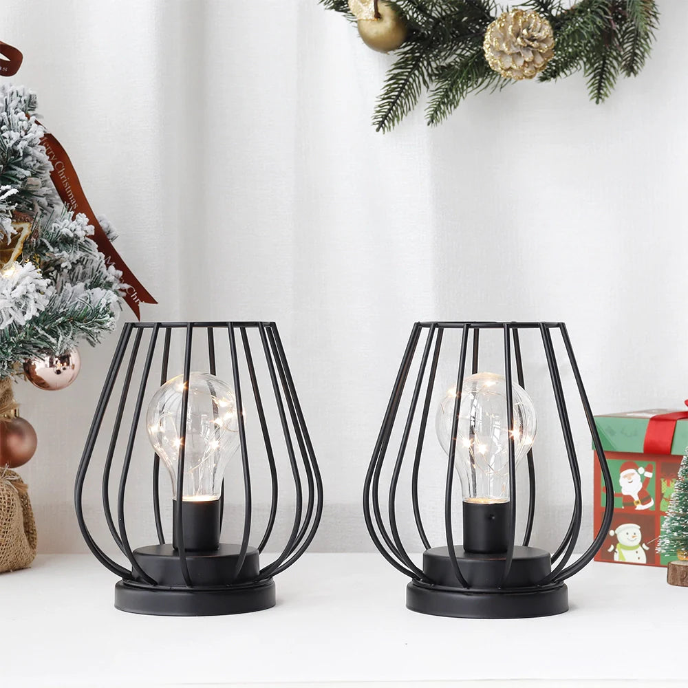7''Tall  Set of 2 Metal Battery Operated Lamp  (Black)