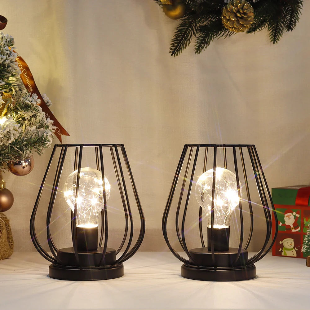 7''Tall  Set of 2 Metal Battery Operated Lamp  (Black)
