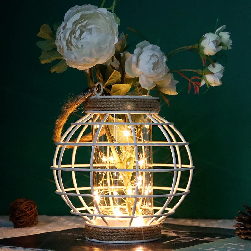 7.3" H Metal Cage LED Lantern Battery Powered Lamp(White)