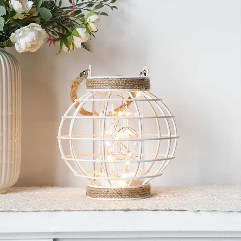 7.3" H Metal Cage LED Lantern Battery Powered Lamp(White)