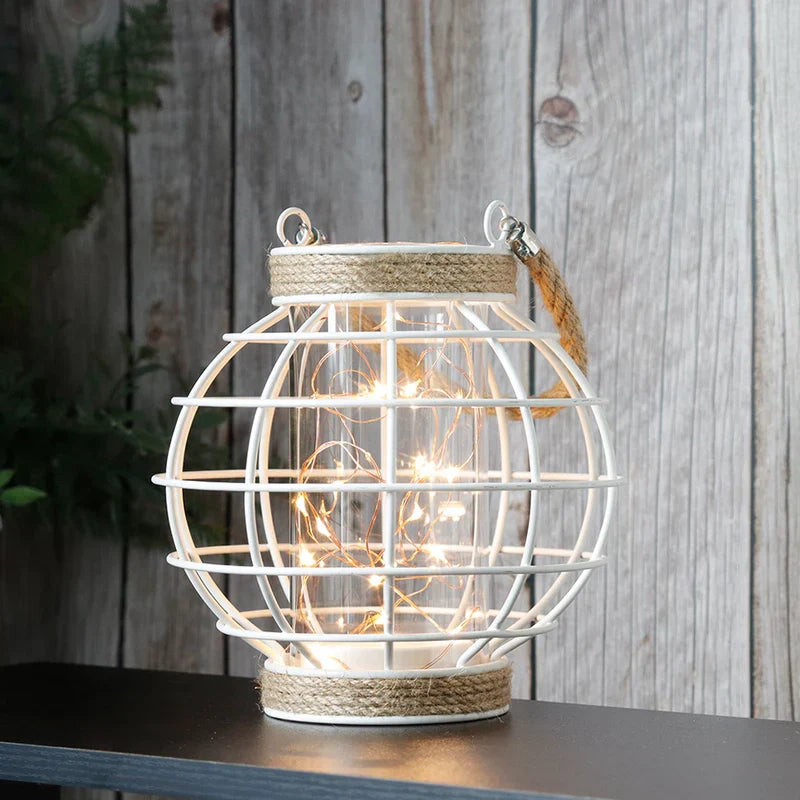 7.3" H Metal Cage LED Lantern Battery Powered Lamp(White)
