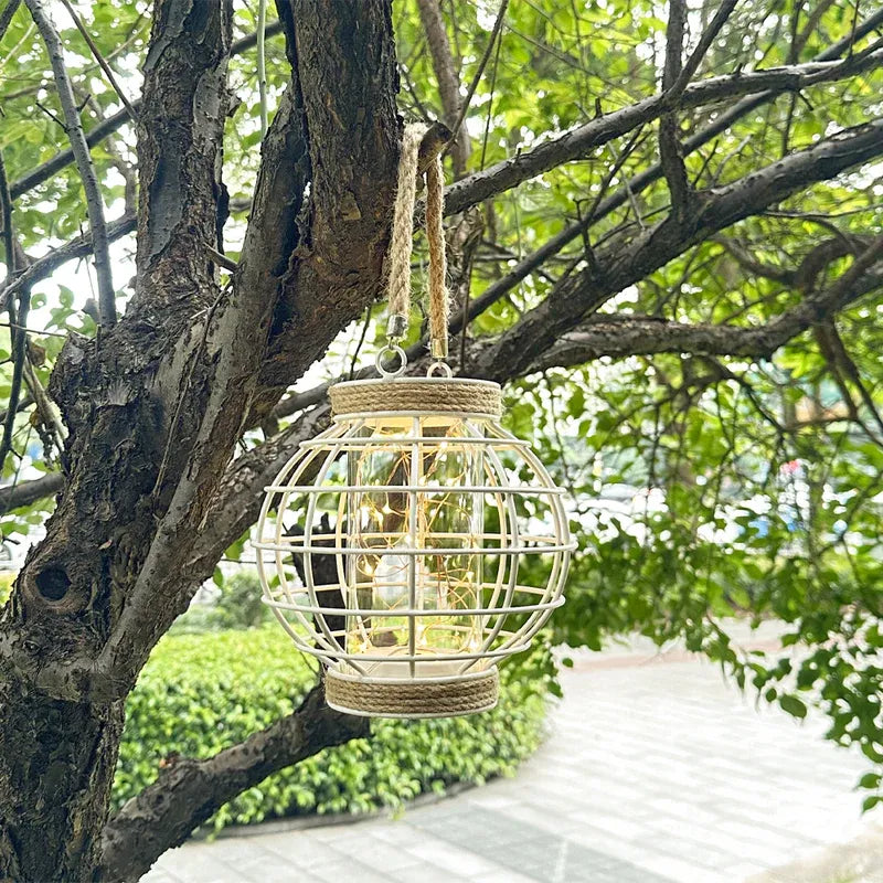 7.3" H Metal Cage LED Lantern Battery Powered Lamp(White)