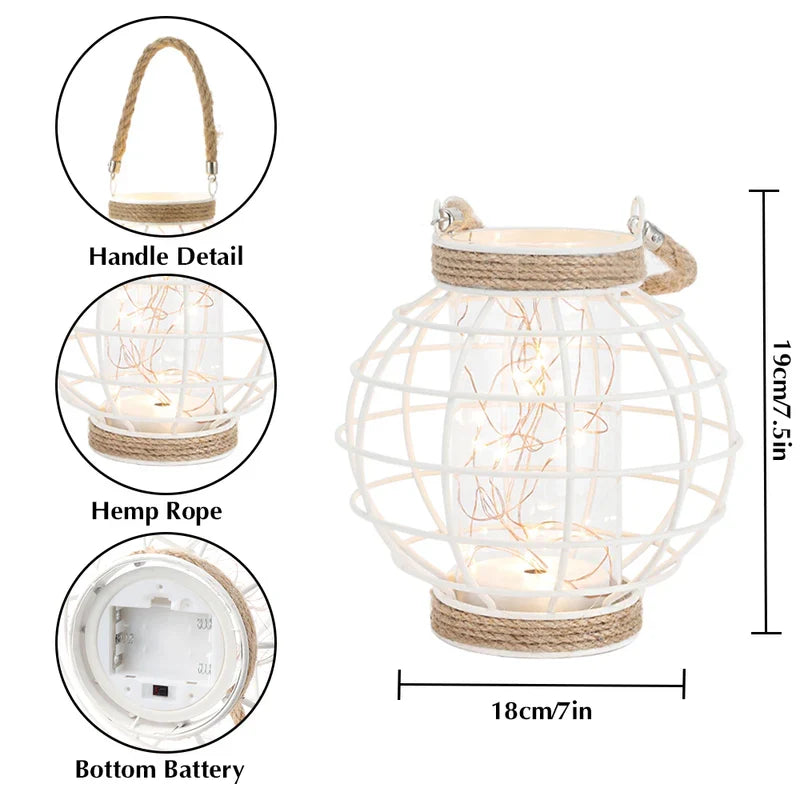 7.3" H Metal Cage LED Lantern Battery Powered Lamp(White)