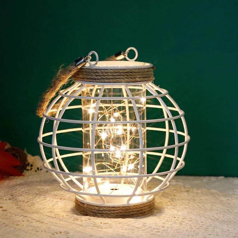 7.3" H Metal Cage LED Lantern Battery Powered Lamp(White)