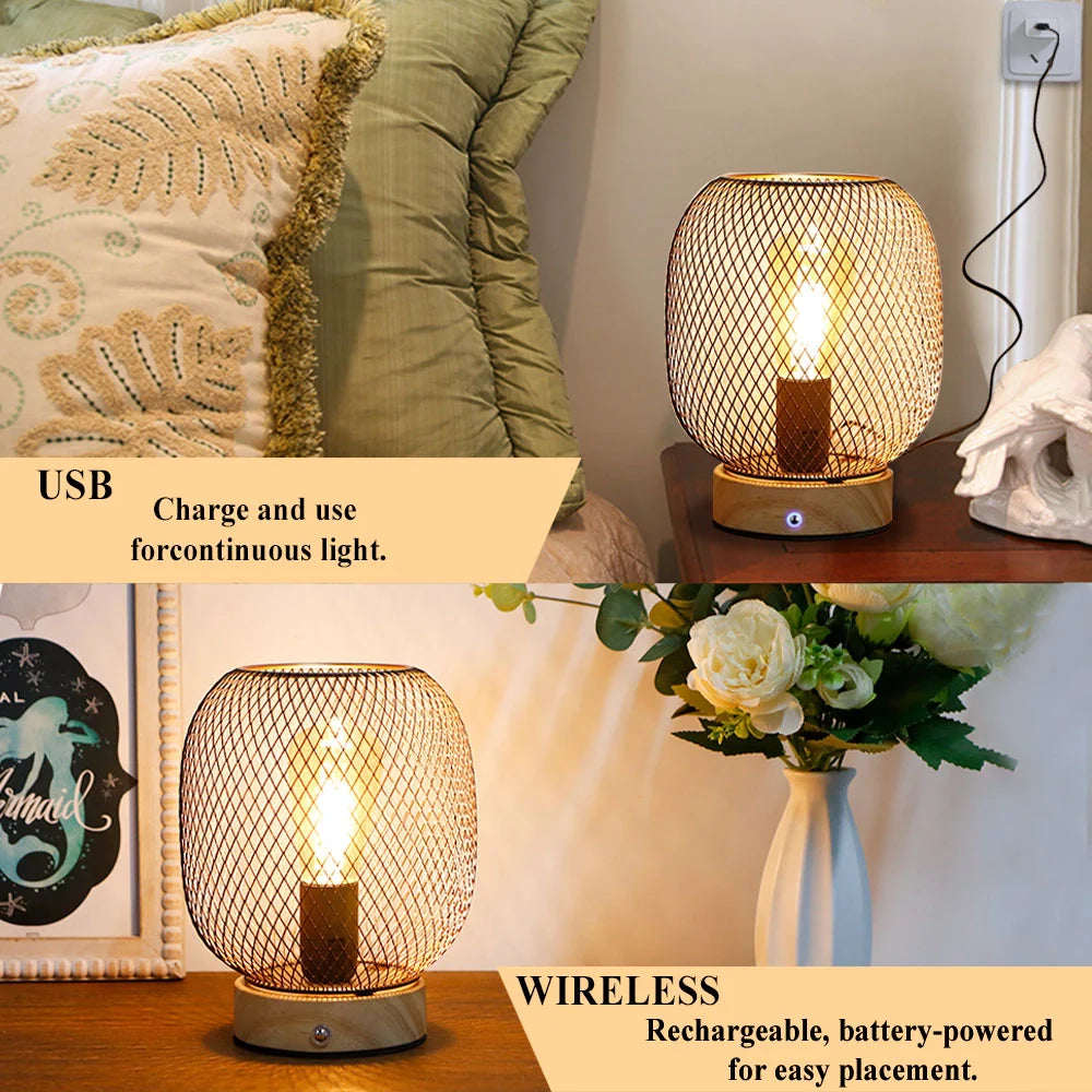 7.5''H Touch Adjustable Table Lamp(Wooden Base,Bronze round)