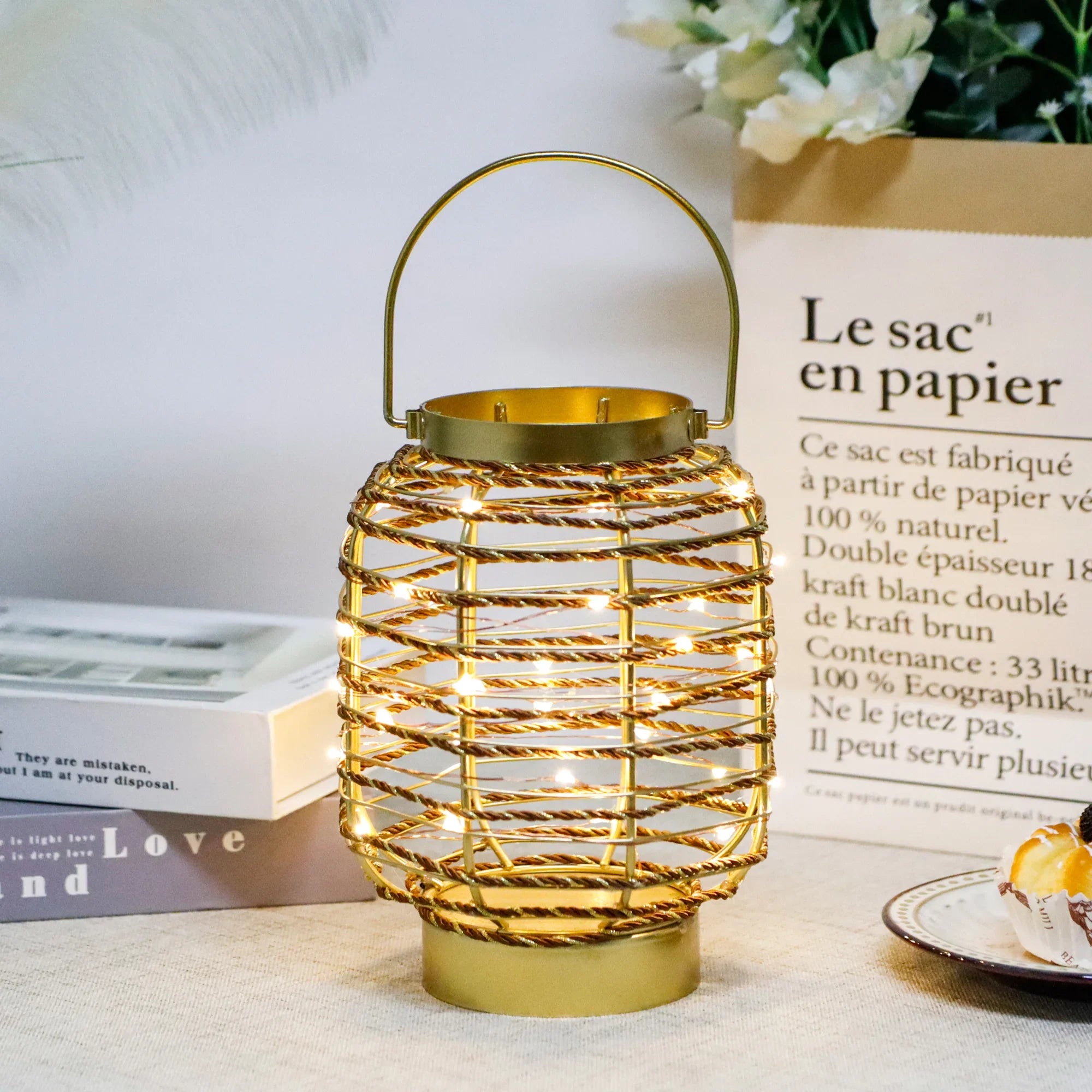 7.7 "H Metal Cage LED Cordless Lamp Battery Operated
