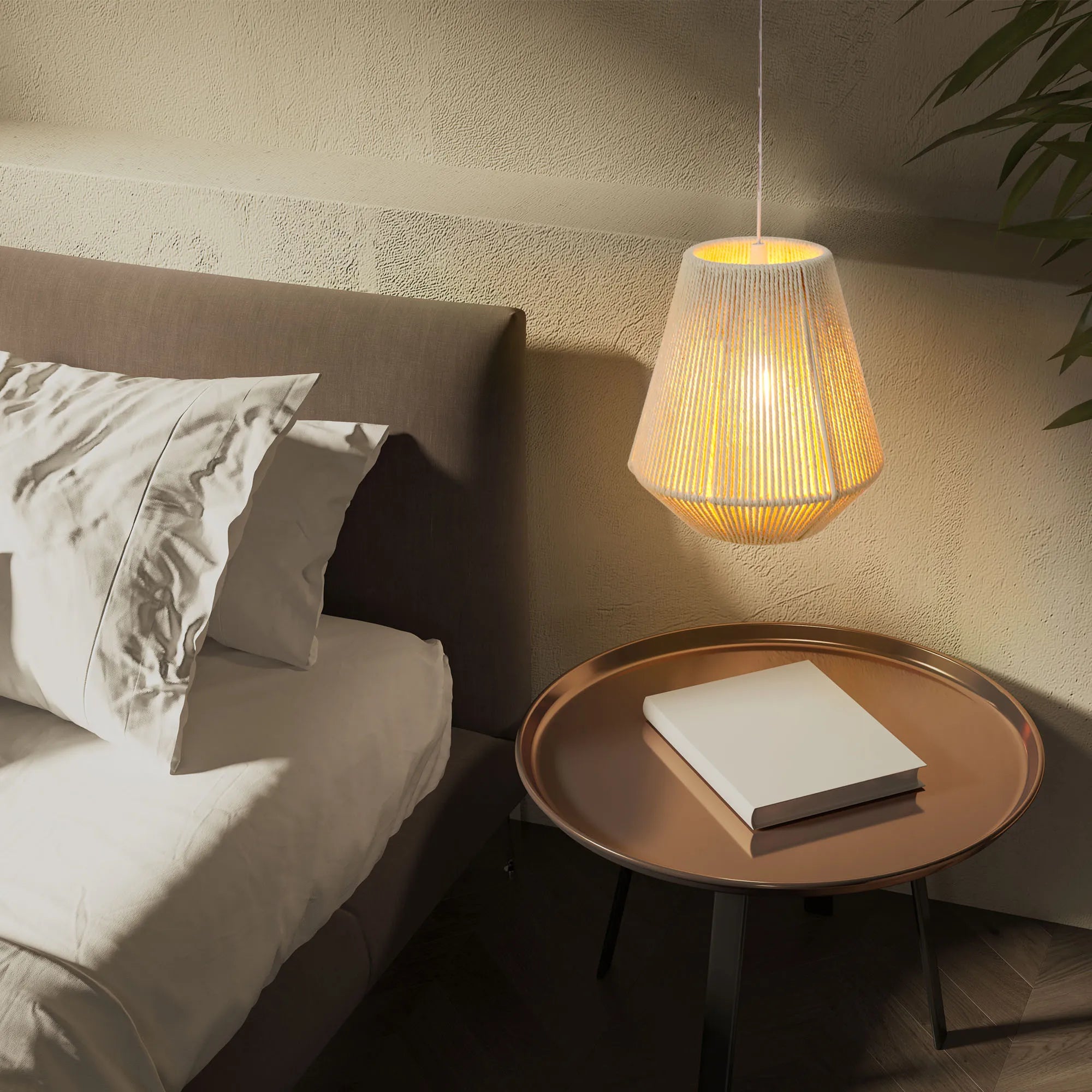 8" H Woven Hemp Rope Battery Powered Hanging Lamp